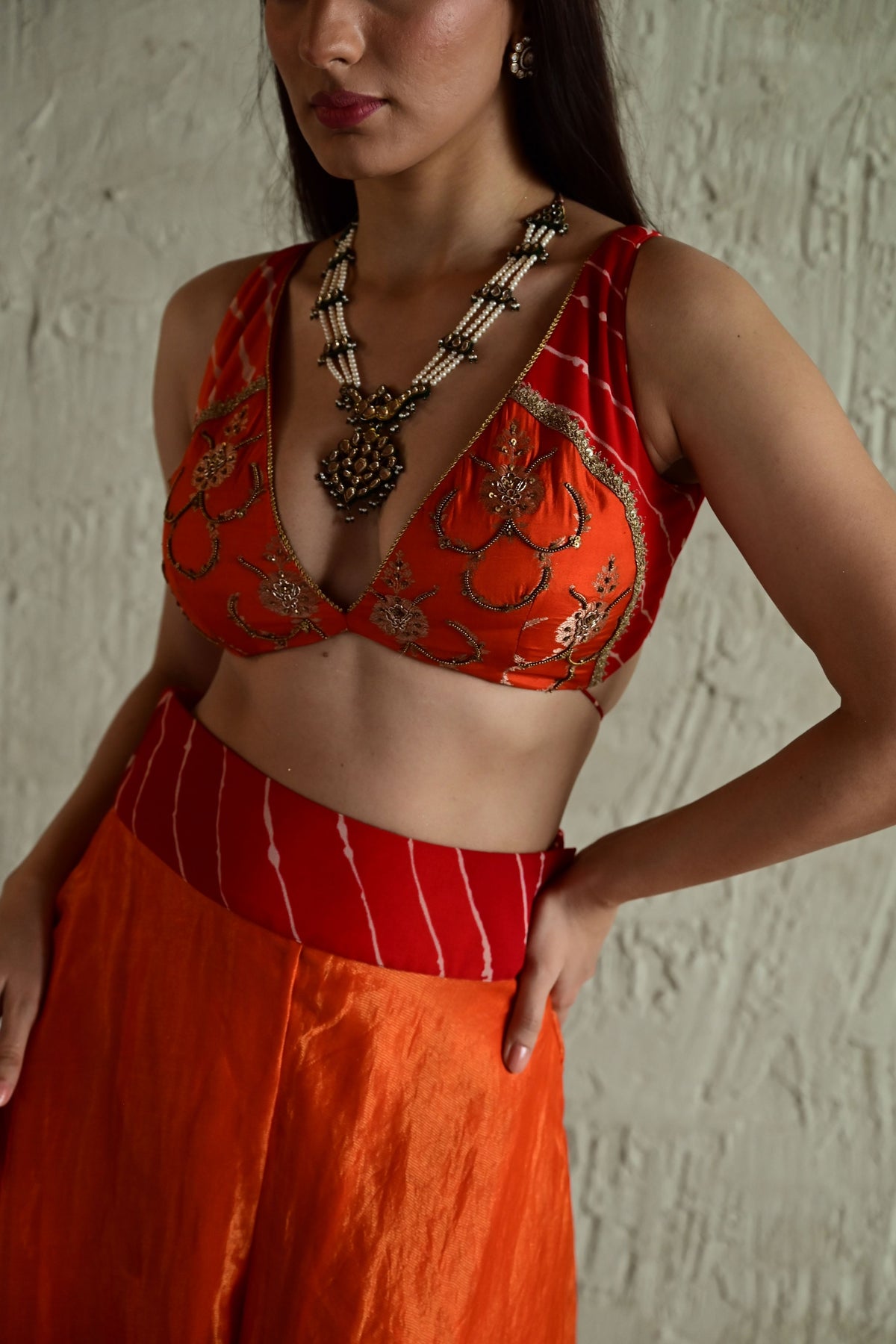 Vibrant Orange Choli Sharara Set