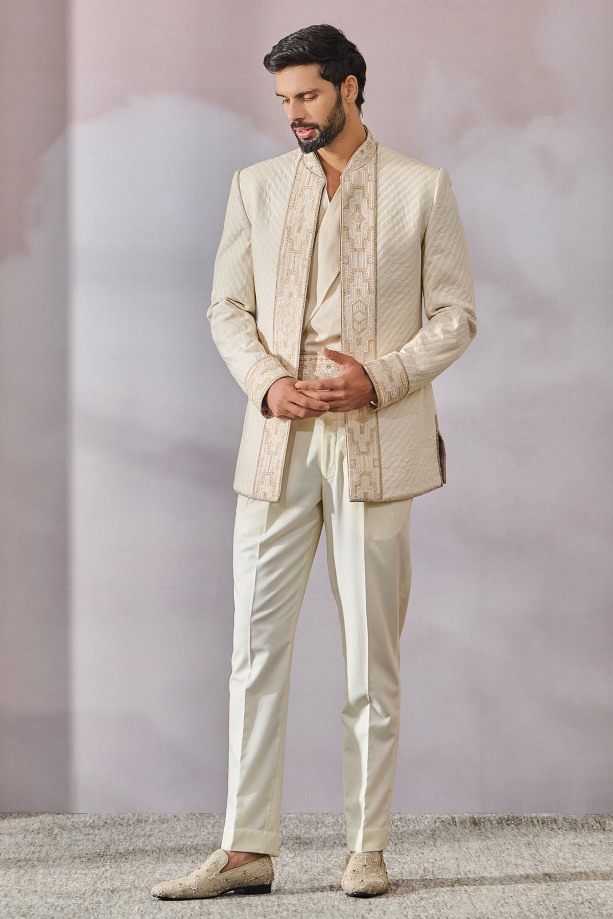 Ivory Textured Bandgala Set