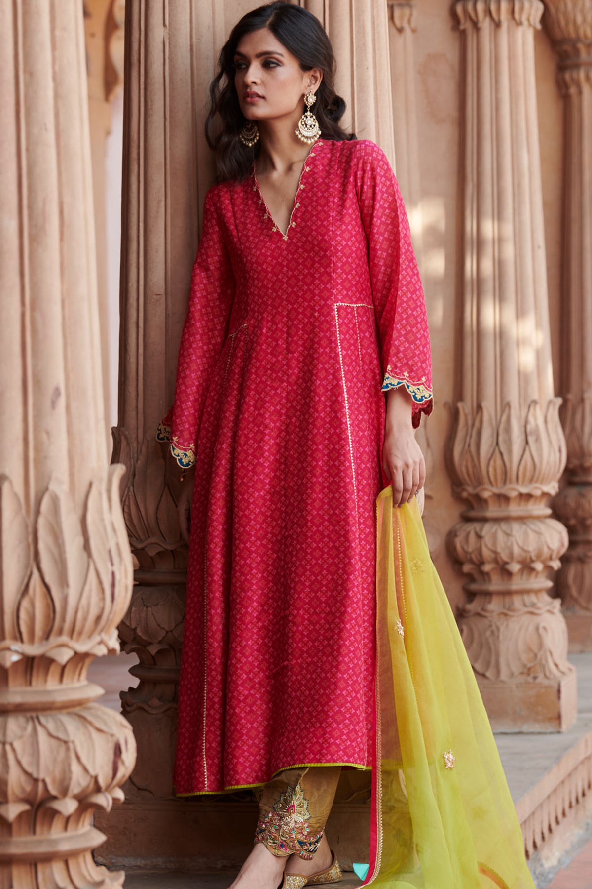 Zahra Printed Jester Red Side Kali Anarkali Set