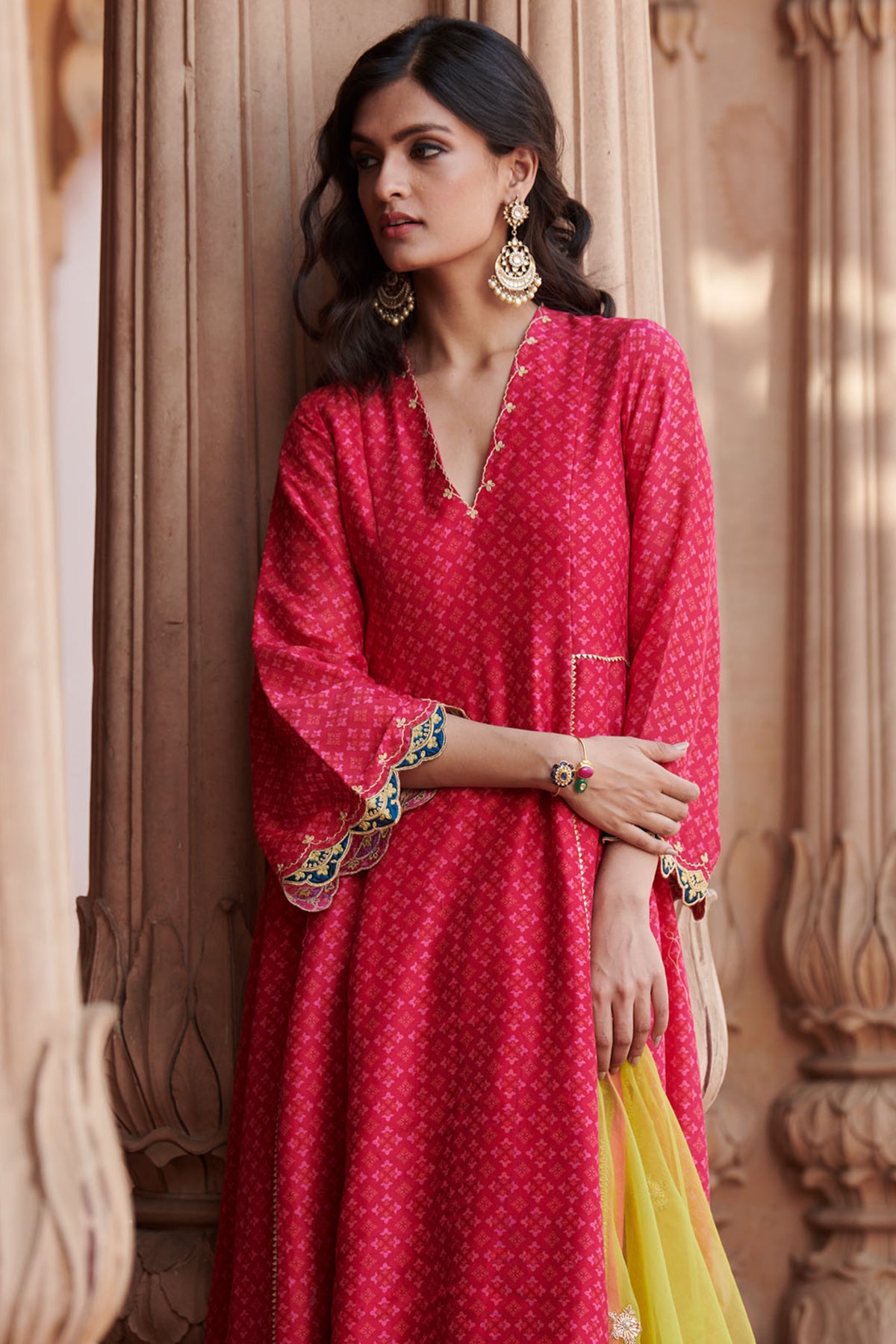 Zahra Printed Jester Red Side Kali Anarkali Set
