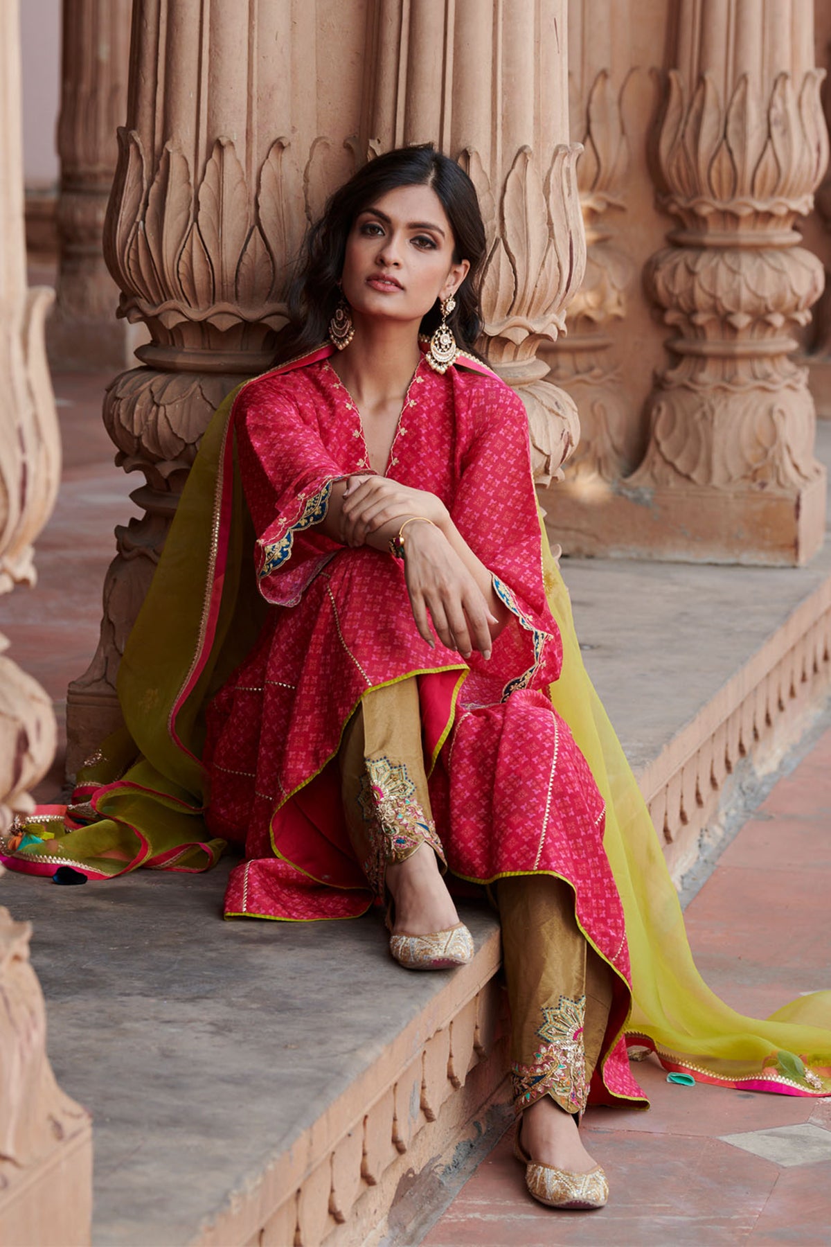 Zahra Printed Jester Red Side Kali Anarkali Set