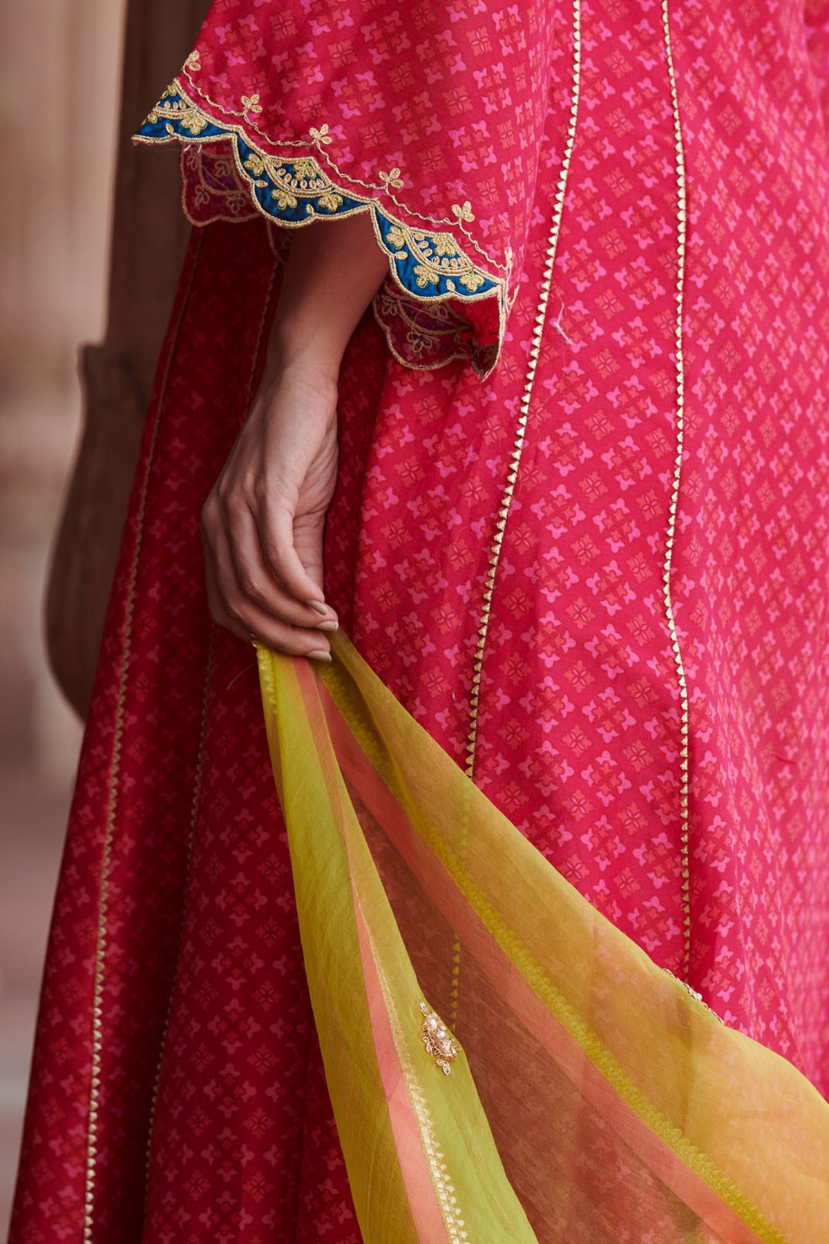Zahra Printed Jester Red Side Kali Anarkali Set