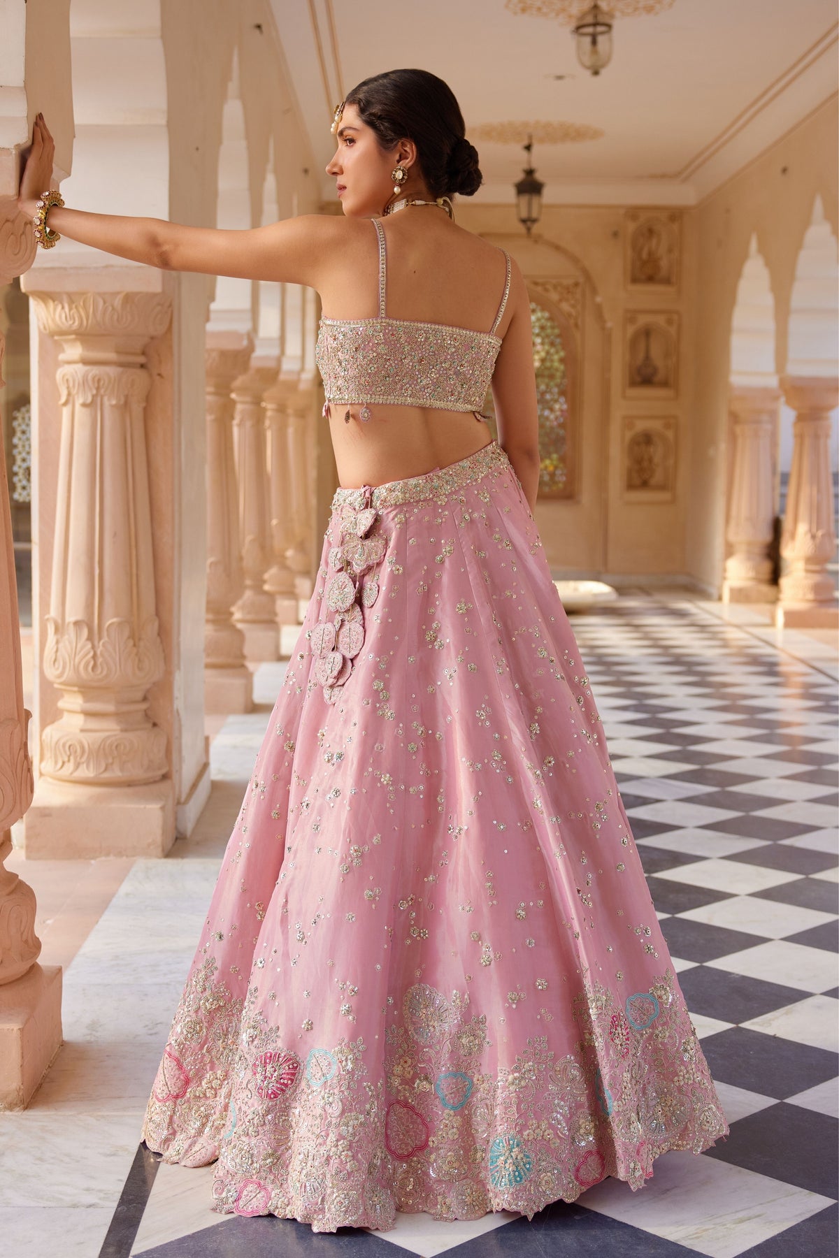 Pink Embroidered Lehenga Set