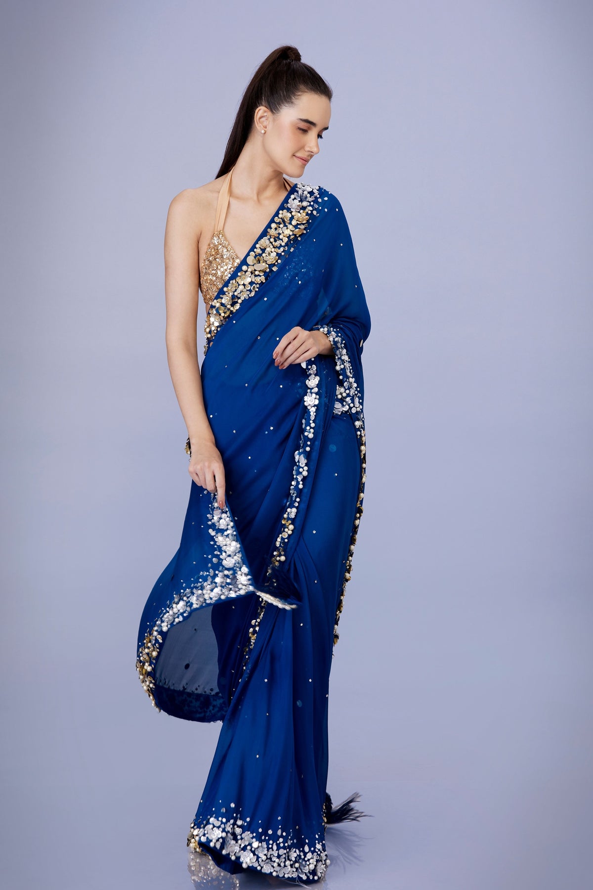 Blue Saree With Petticoat