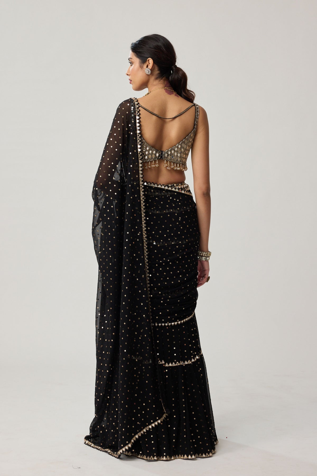 Black Multi-tier Saree Set