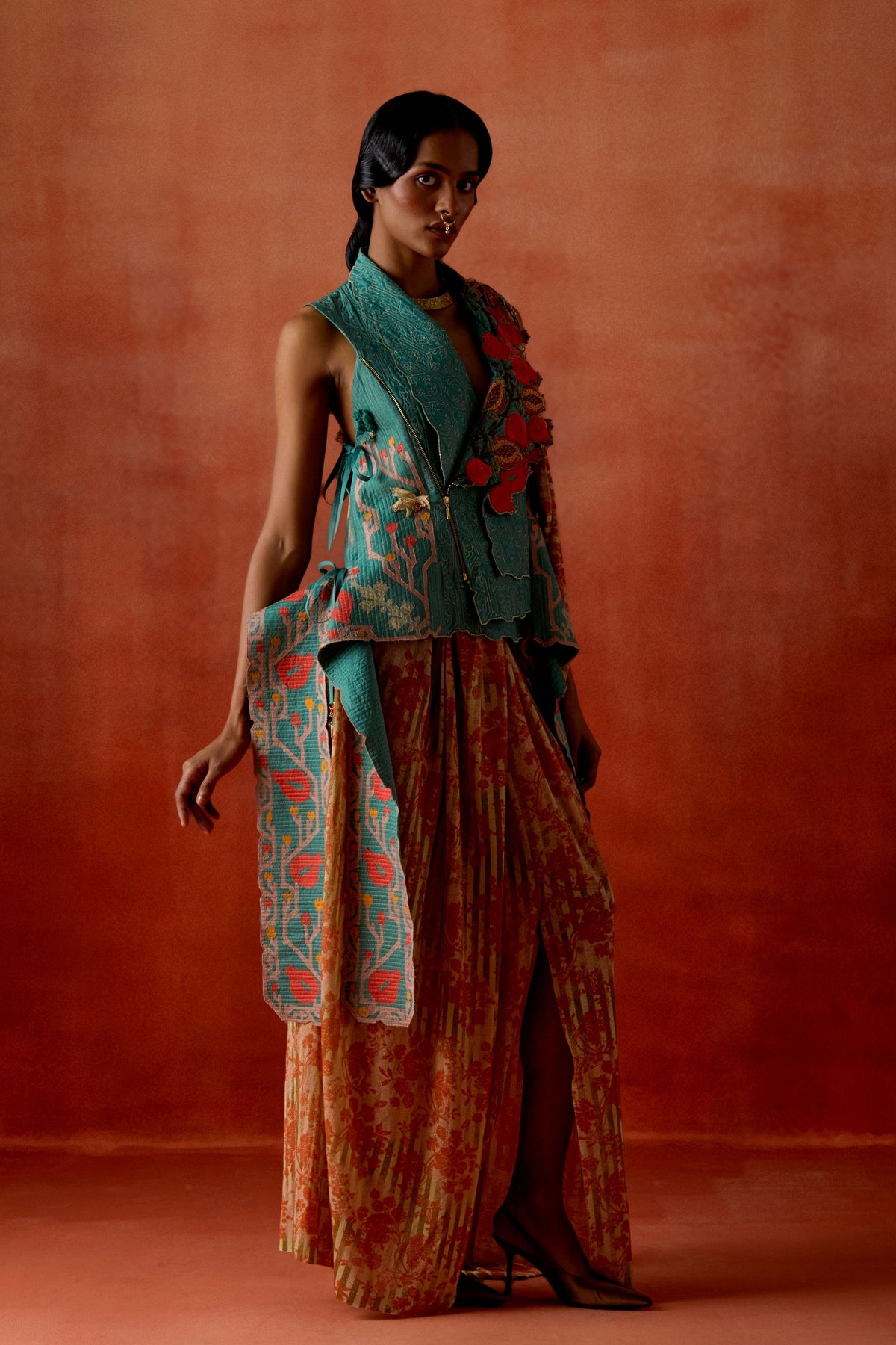 Gold Draped Skirt Set