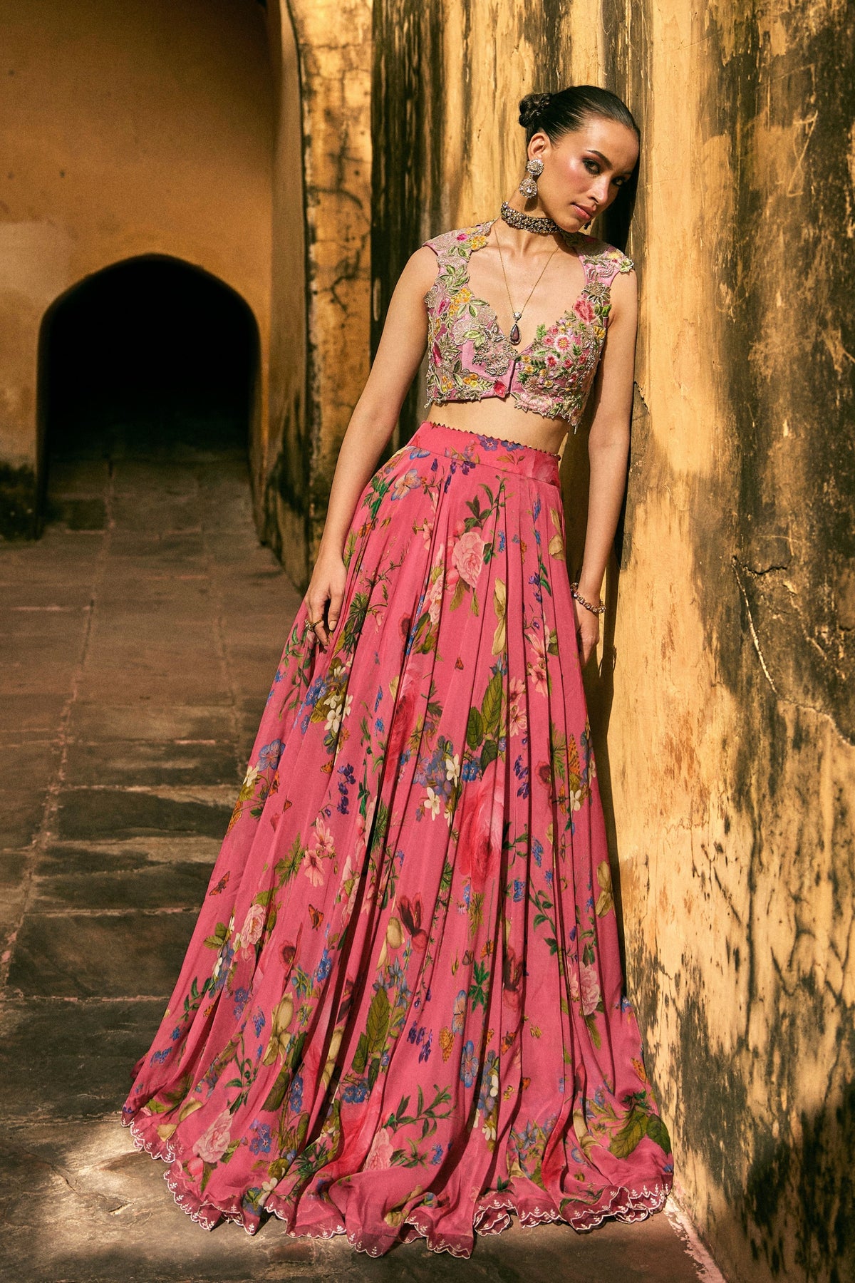 Pink Janhvi Applique Lehenga Set