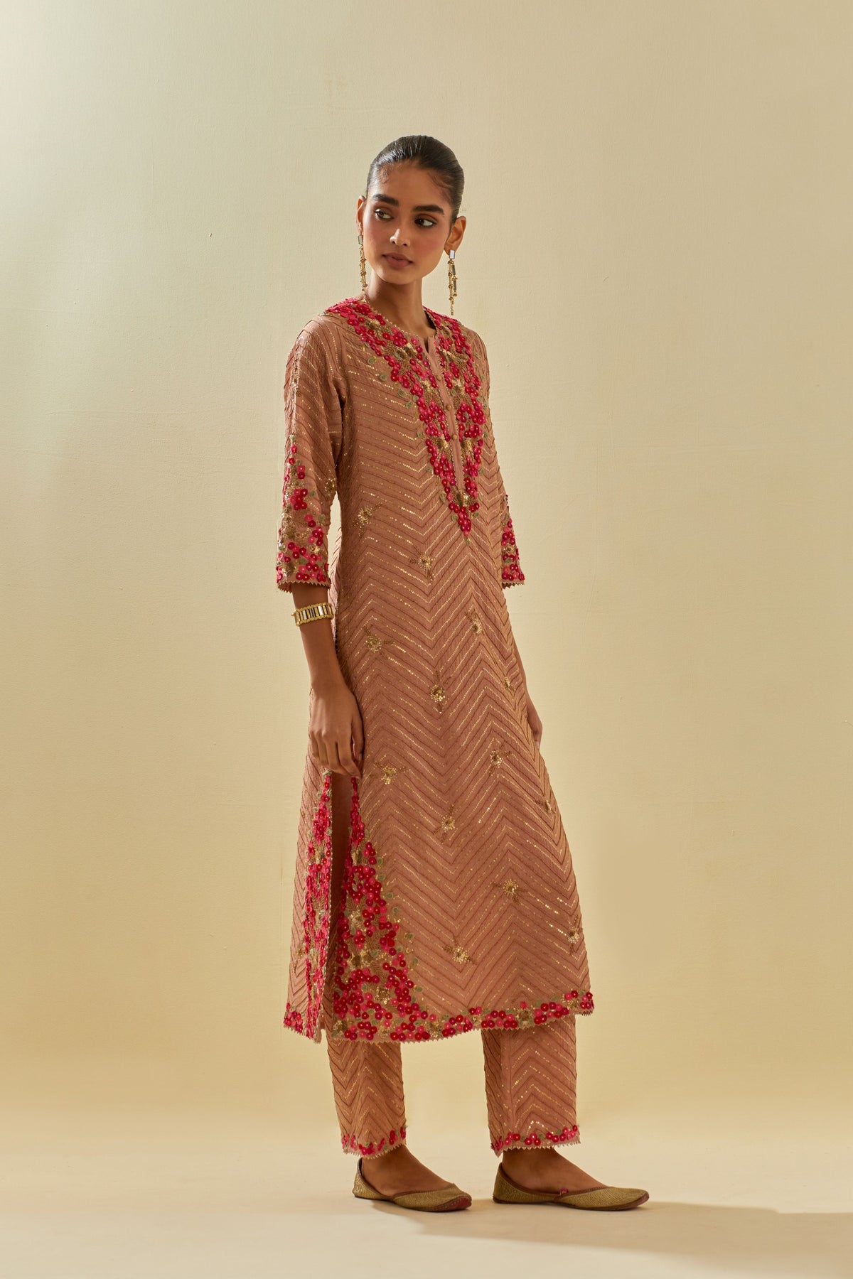 Pink TIssue Chanderi Kurta Set