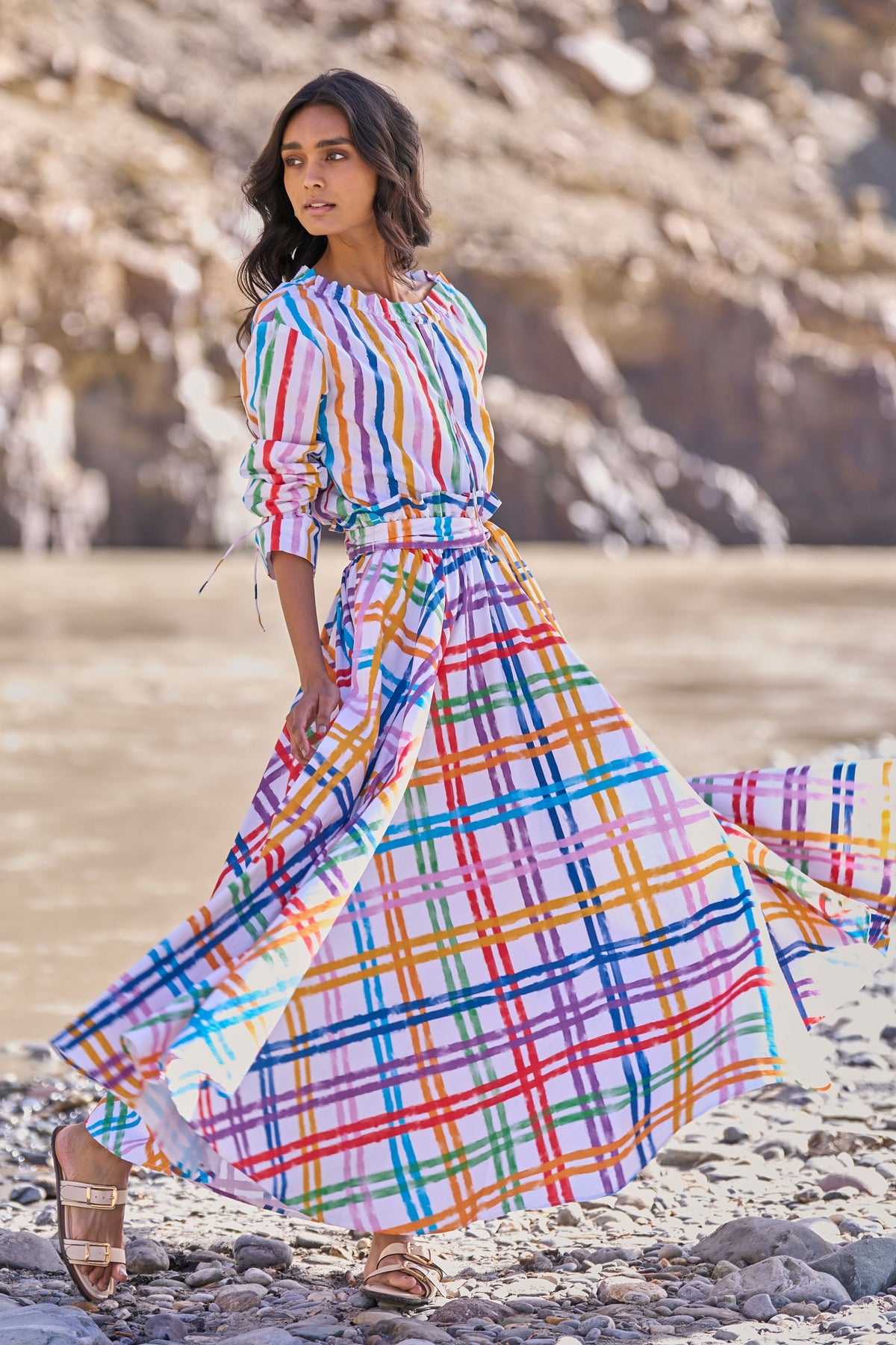 Multi Check &amp; Stripe Skirt Set