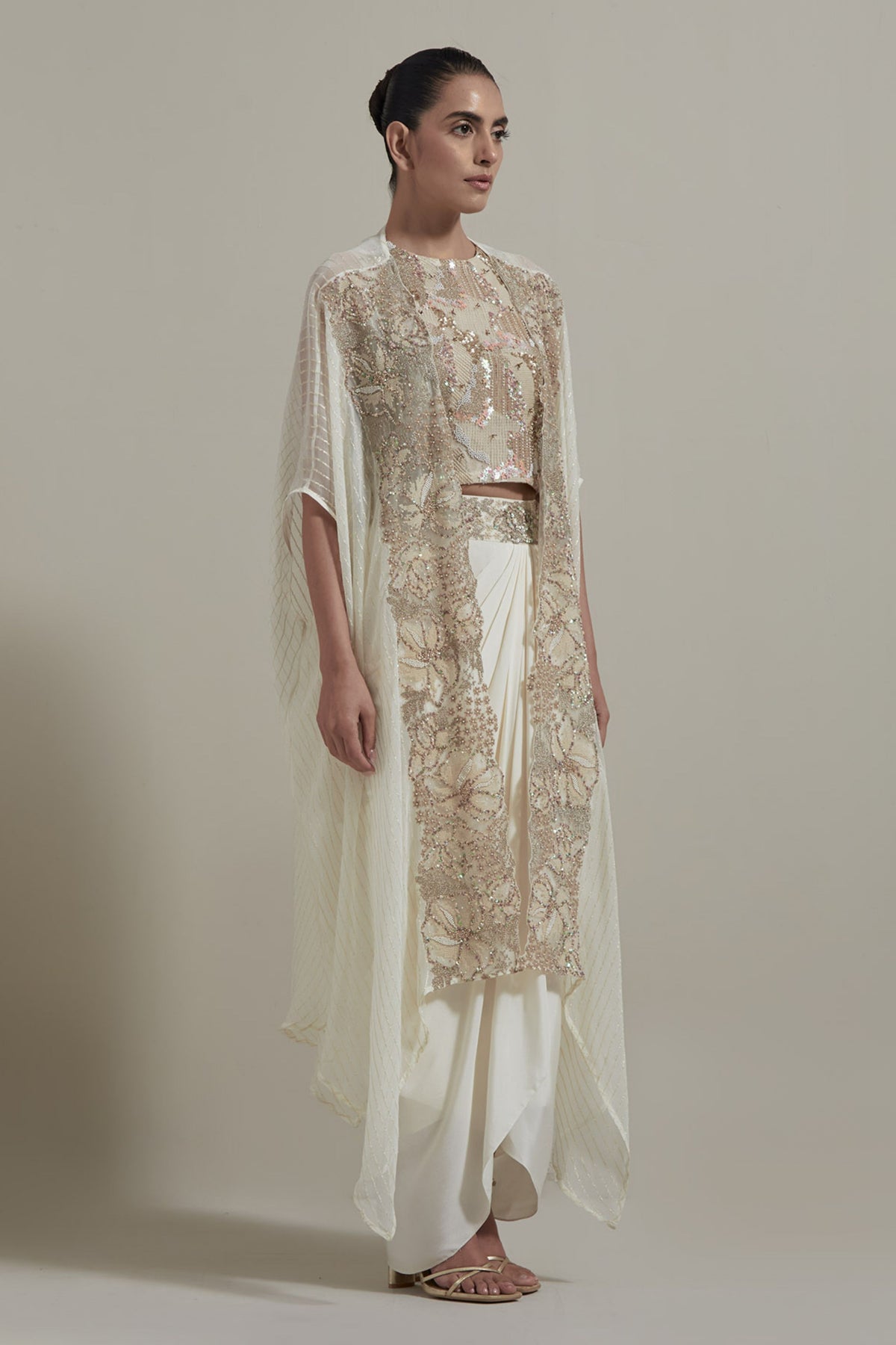 Ivory Embellished Drape Skirt Set