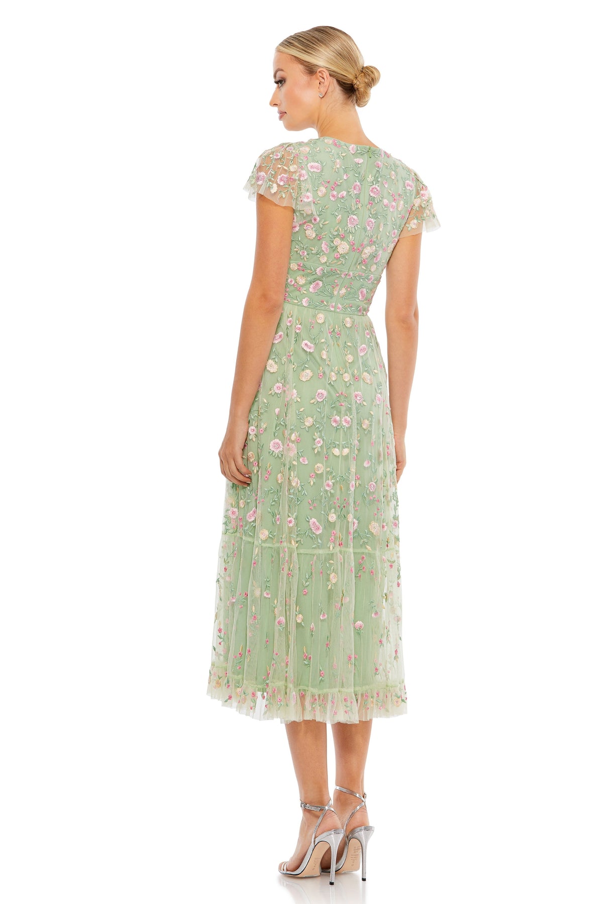 V Neck Short Ruffled Sage Dress