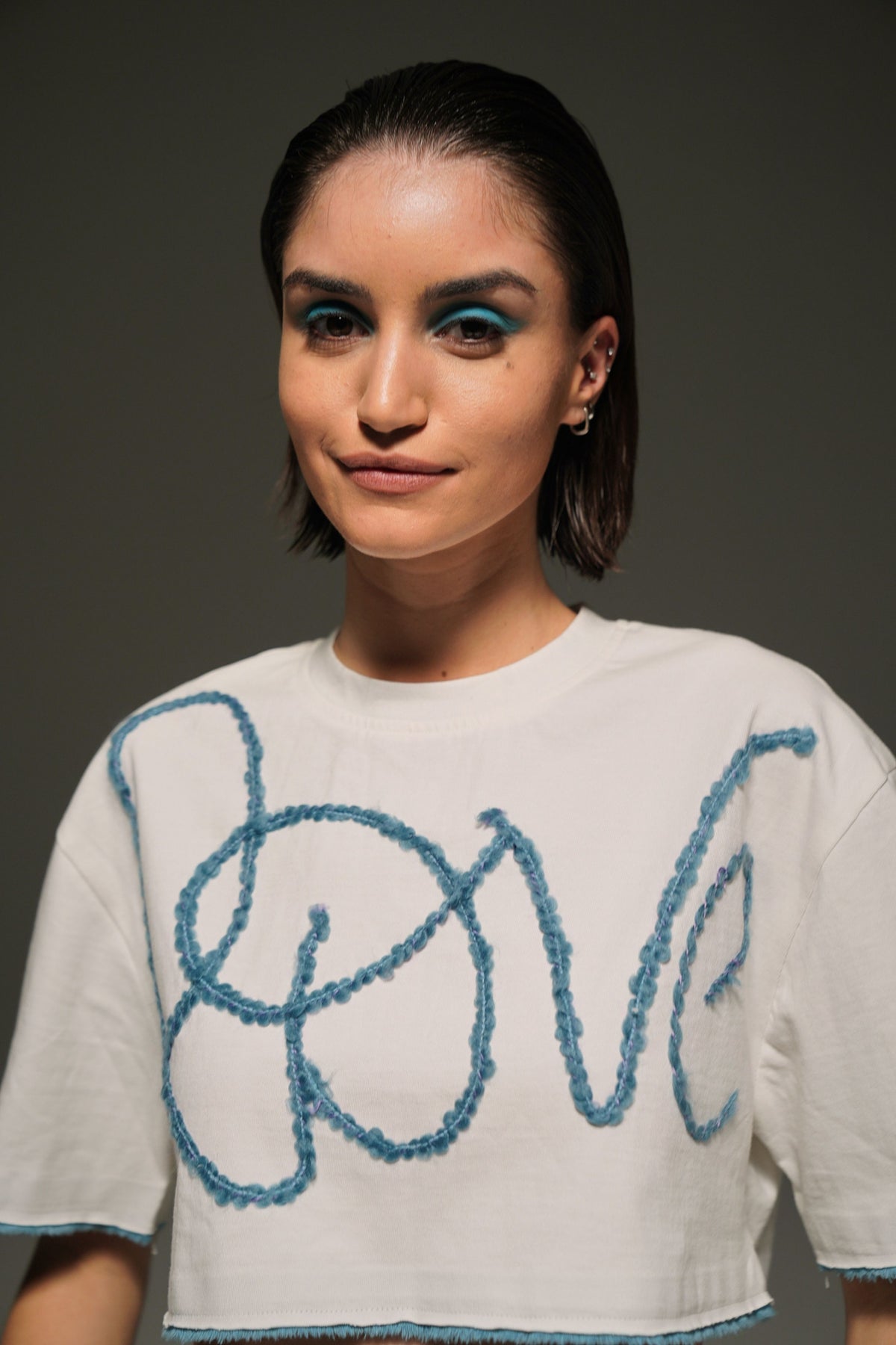 Love&quot; Embroidered Crop T-shirt