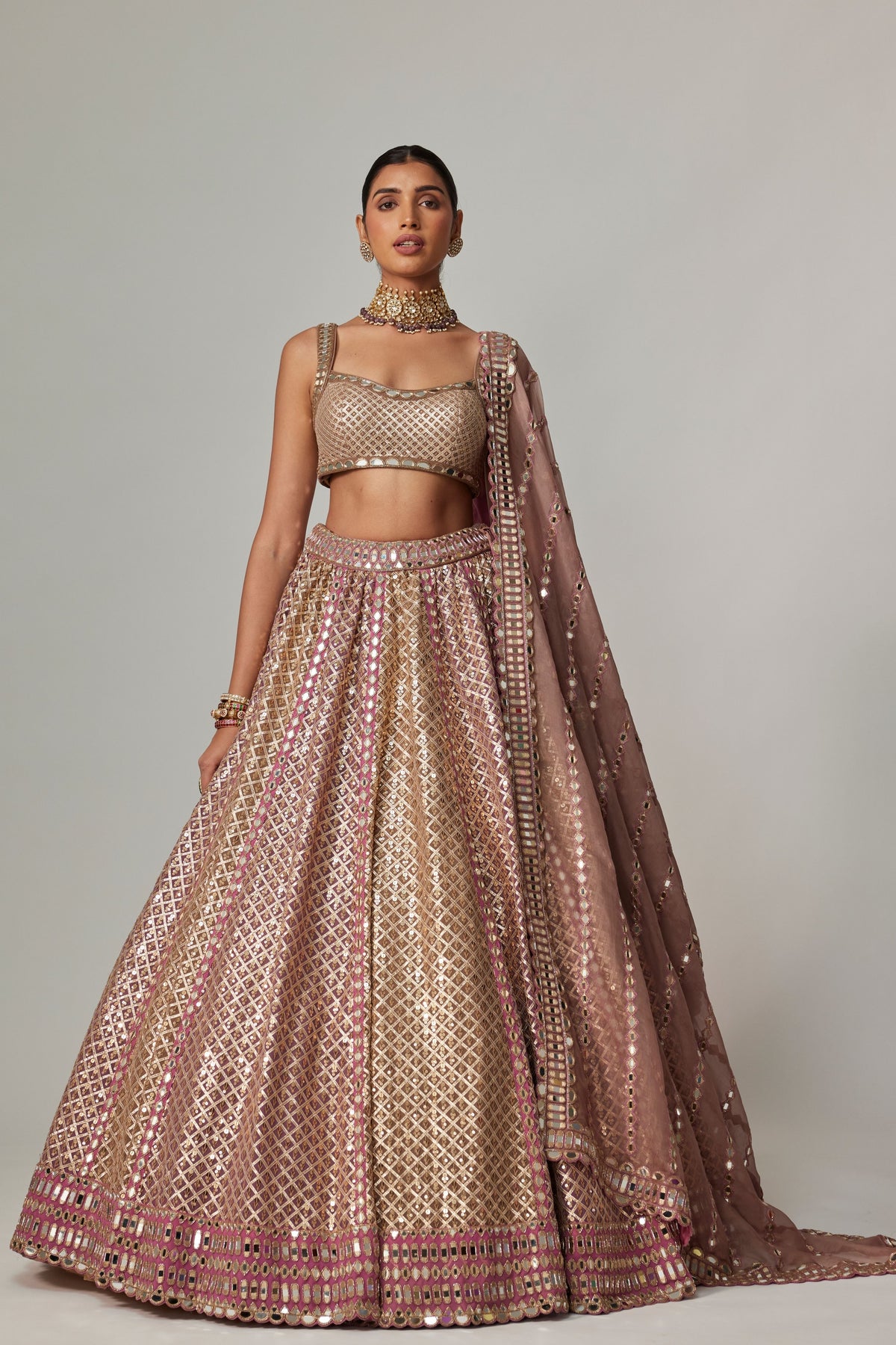 Deep Beige Multicolor Lehenga Set