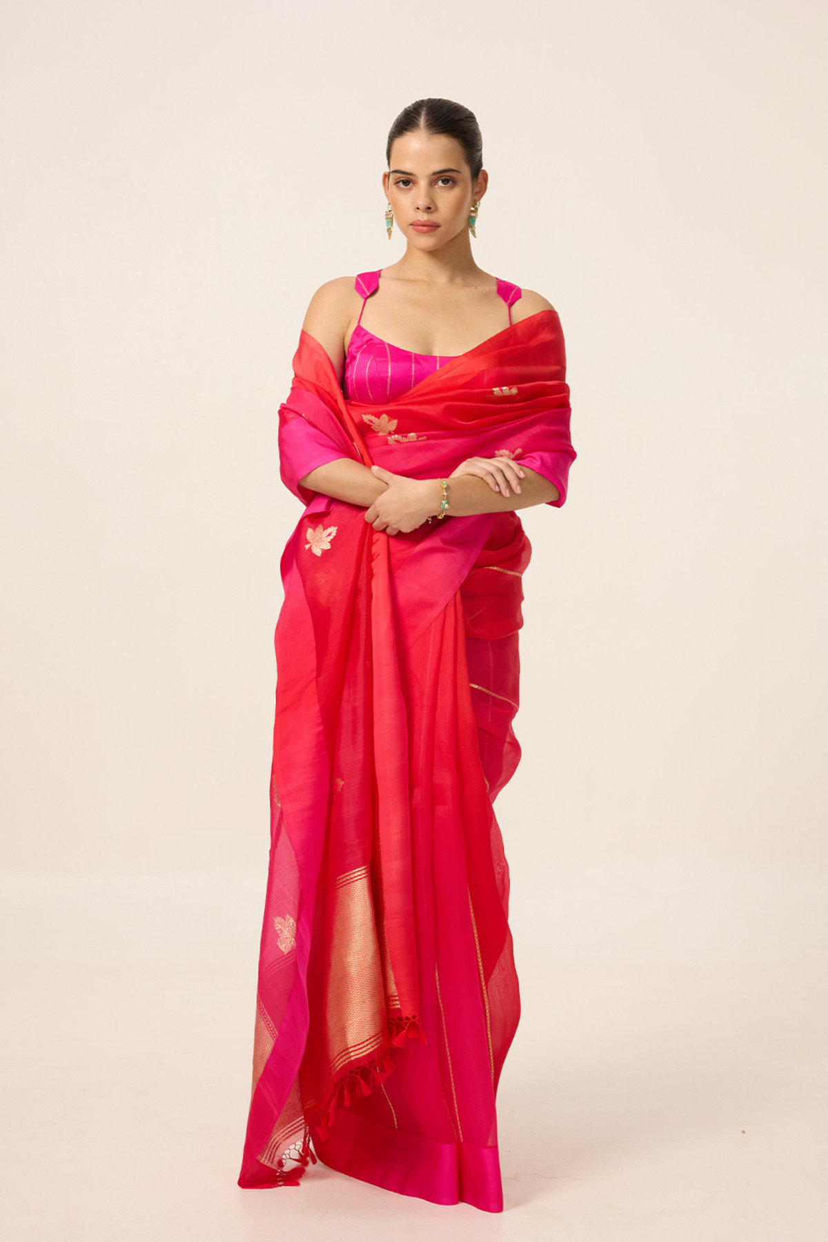 Deep Pink Organza Saree