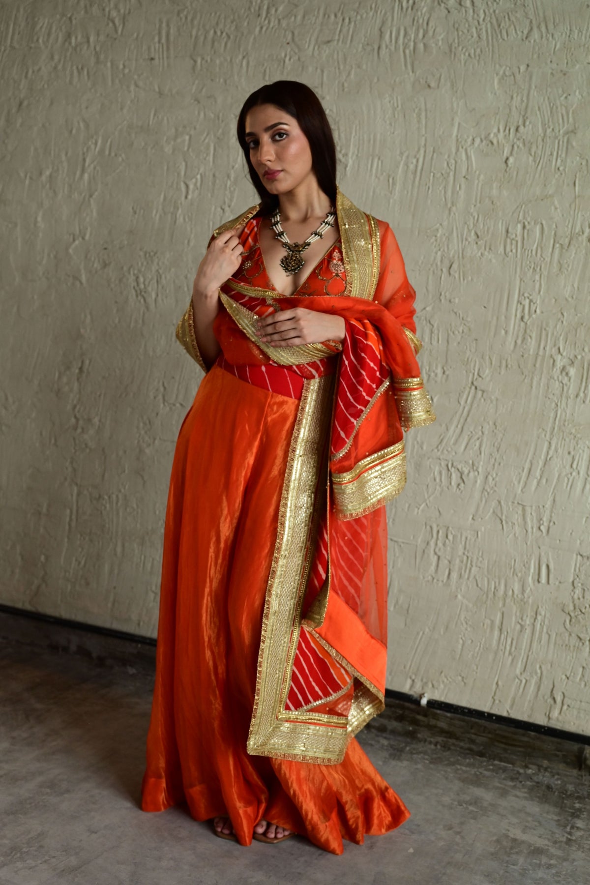 Vibrant Orange Choli Sharara Set