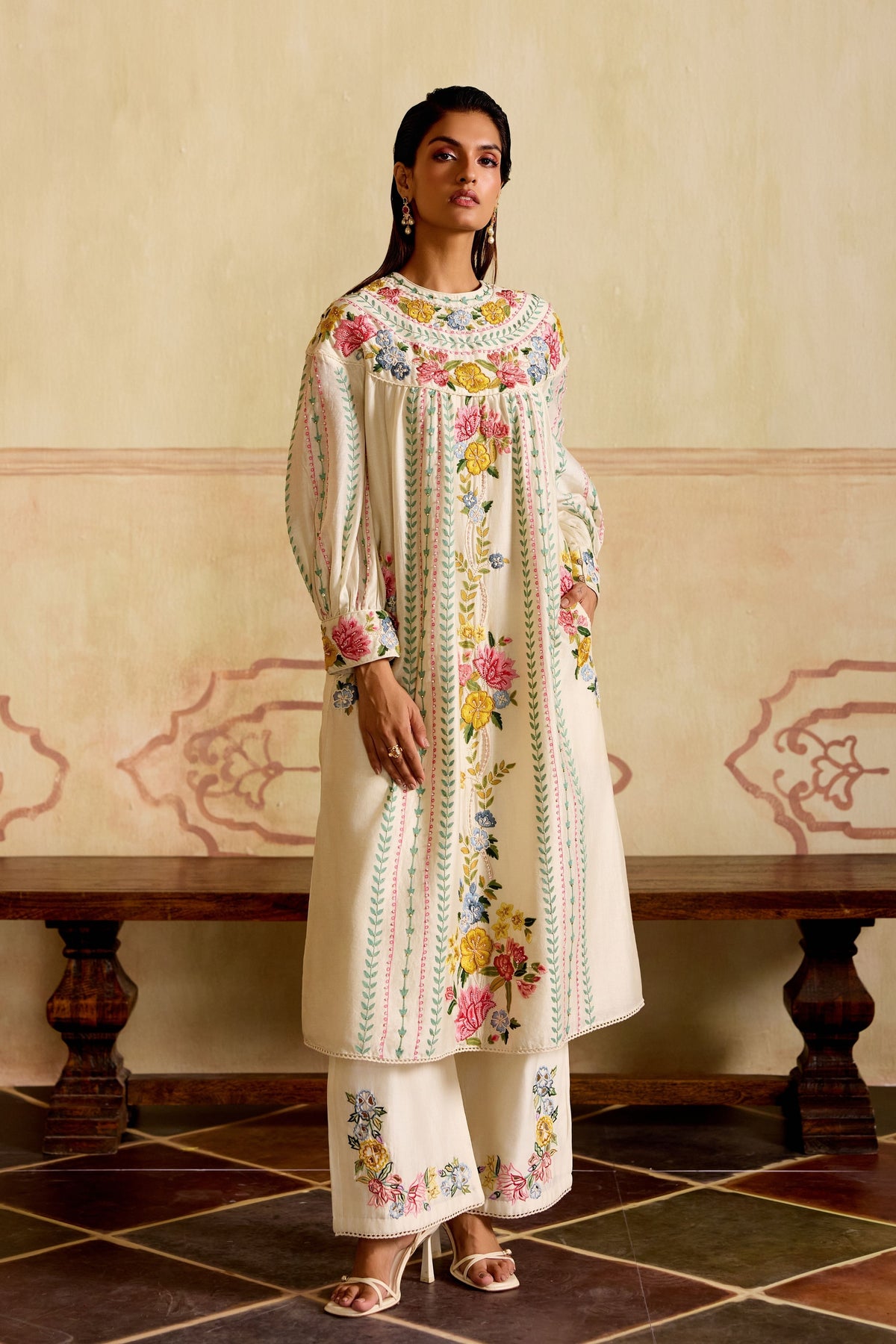 Ivory Florals Kurta With Pants