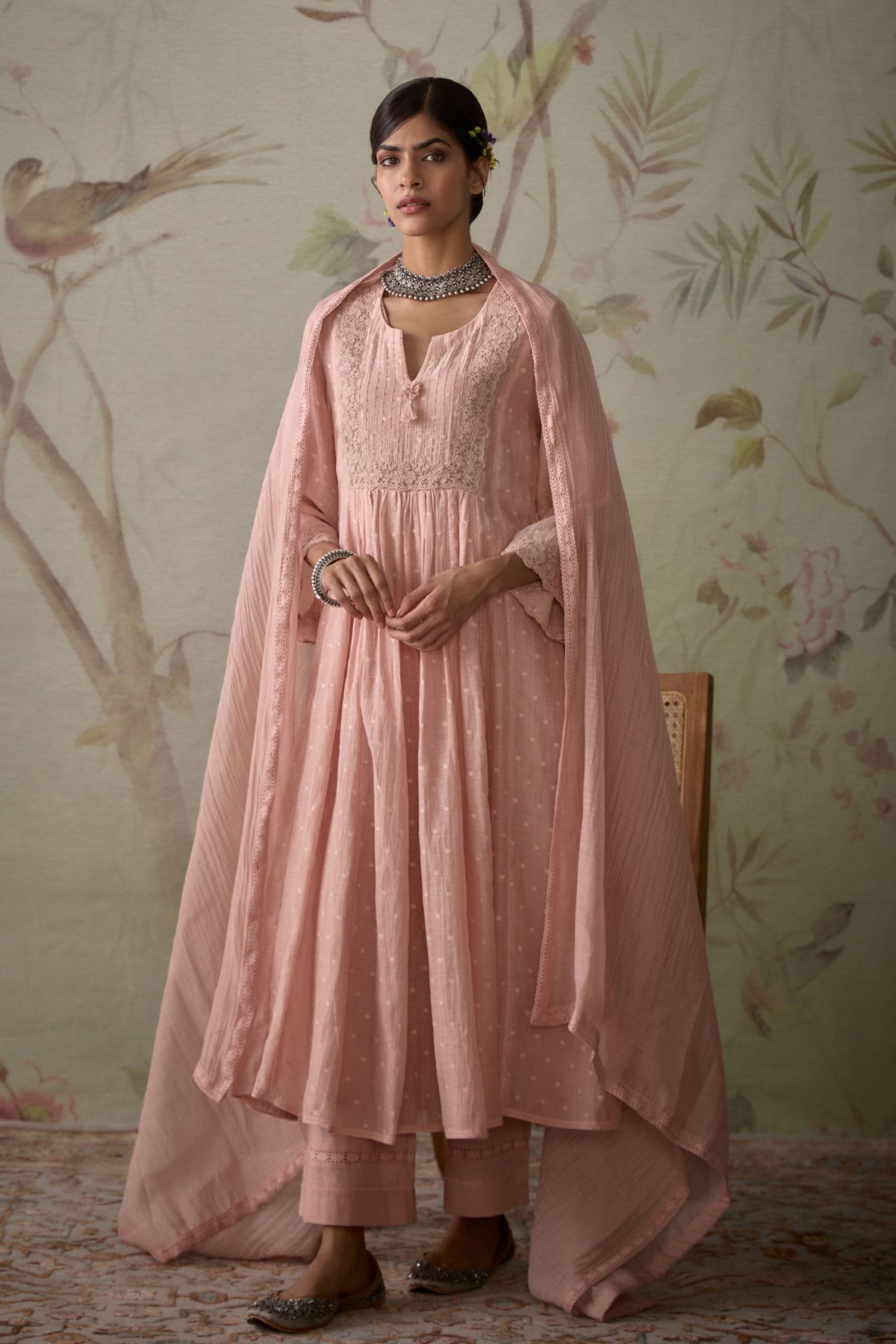 Pink Lace A-line Kurta Set