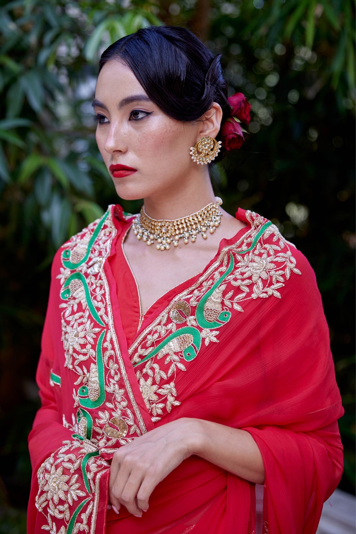 Le Peroquette Red Saree