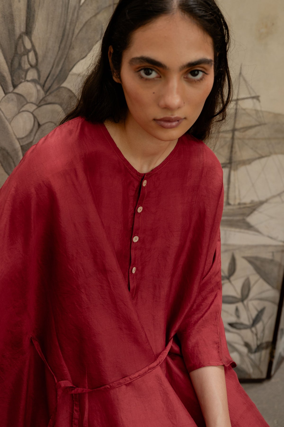 Crimson Red Tie Up Kaftan