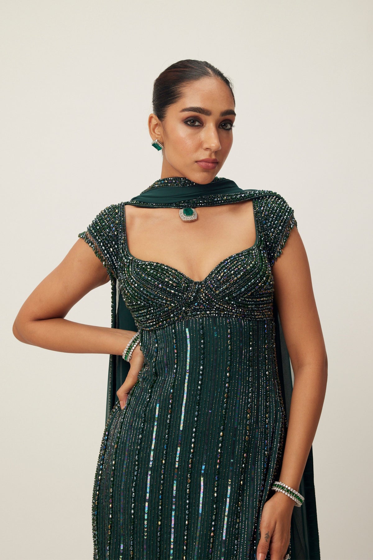 Jade Green Crystal Embellished Kurta Set