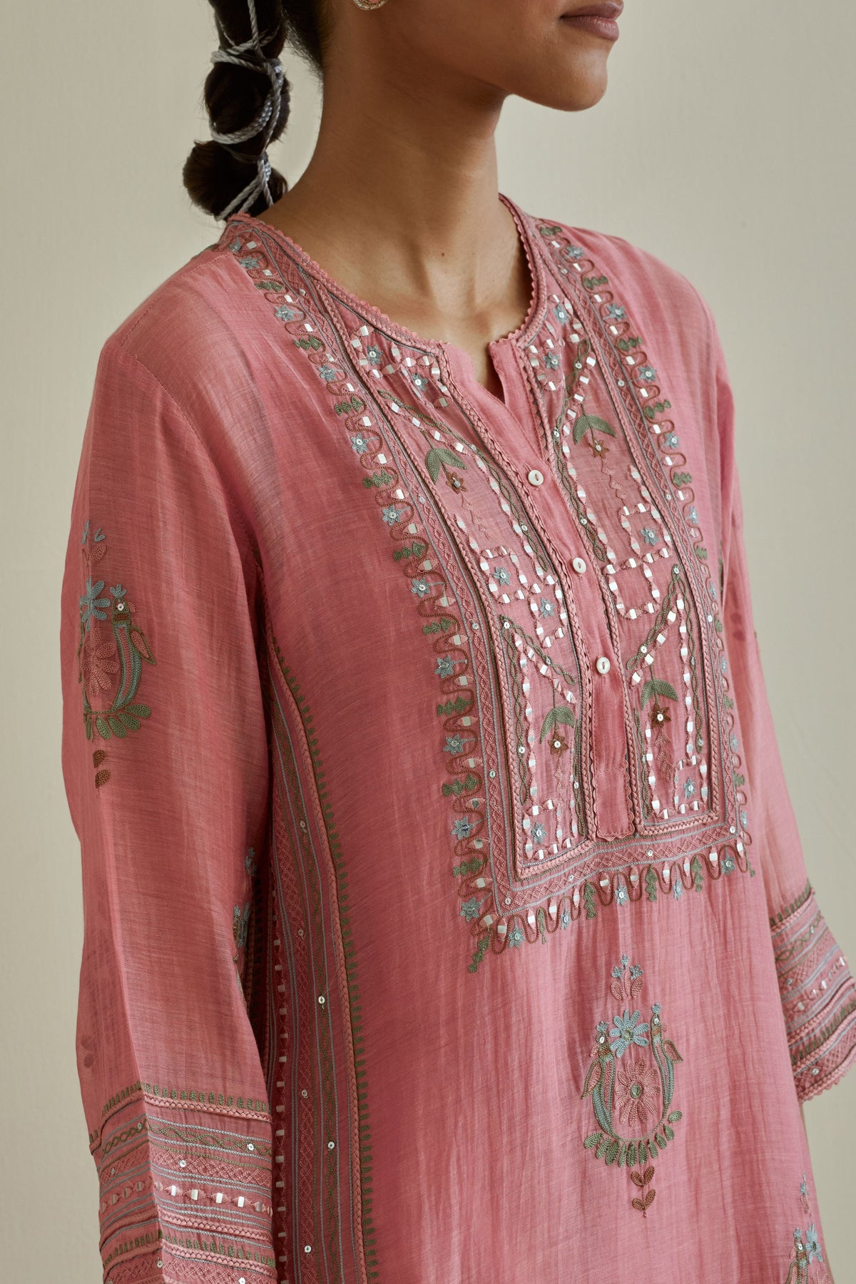 Pink Embroidered Straight Kurta Set