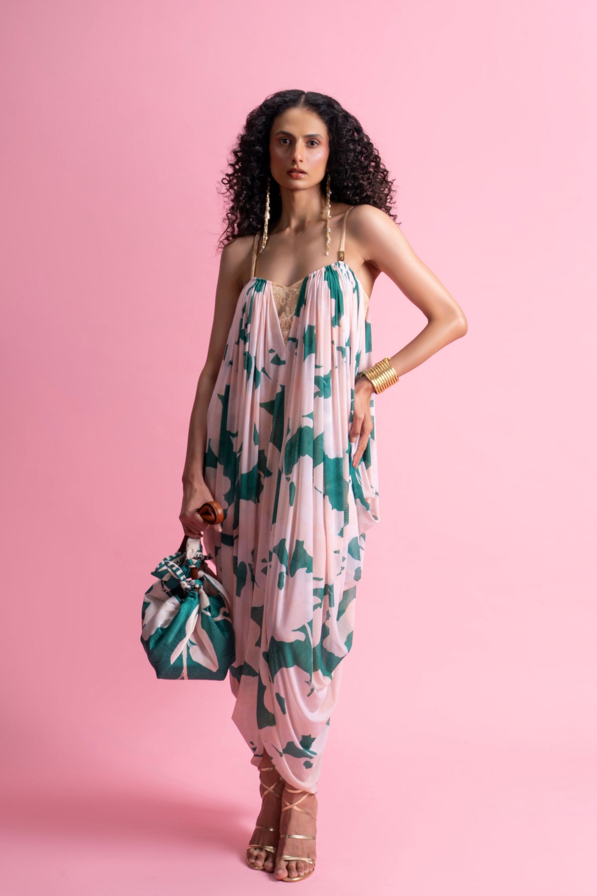 Printed Cowl Draped Dress