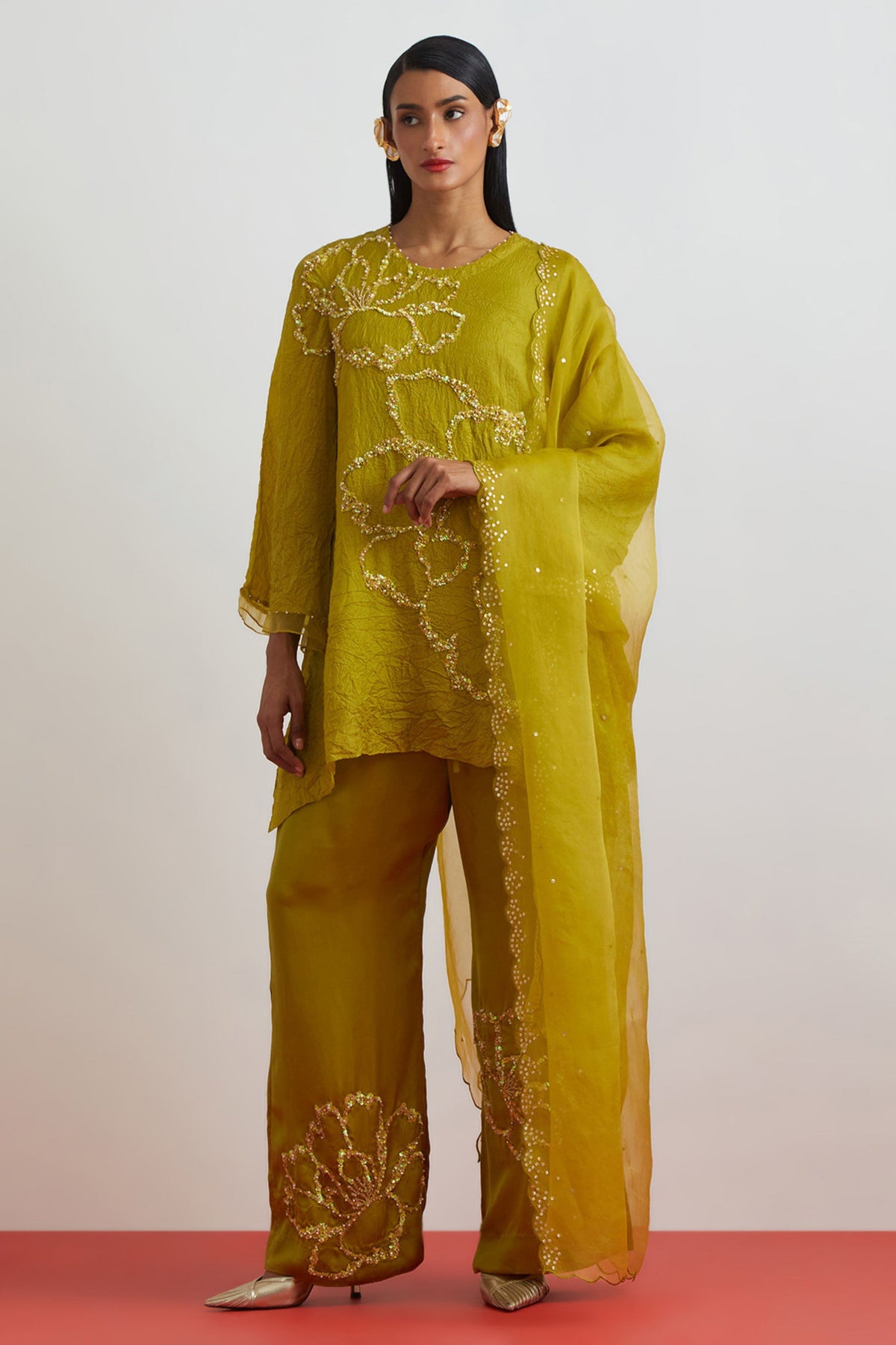 Henna Sequined Organza Dupatta