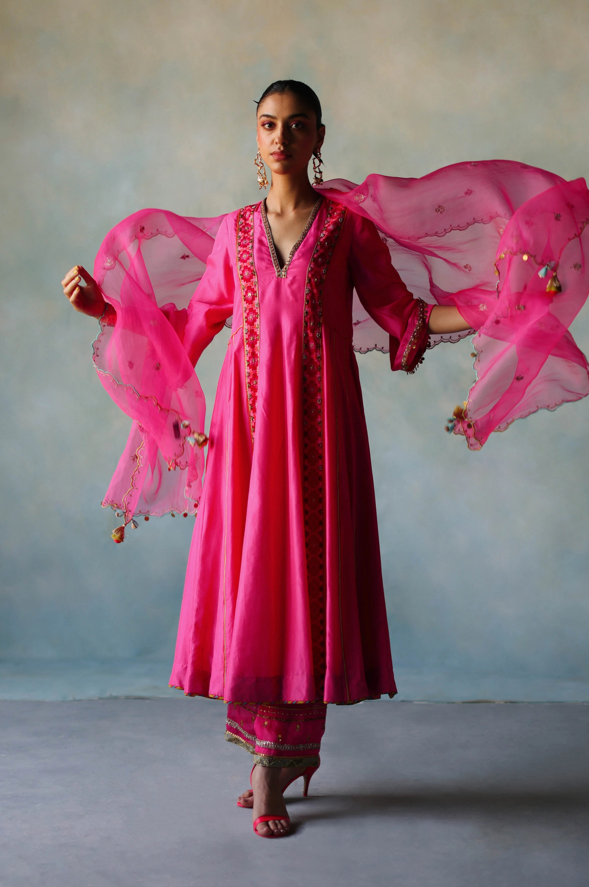 Gul Hot Pink Side Kali Silk Kurta Set