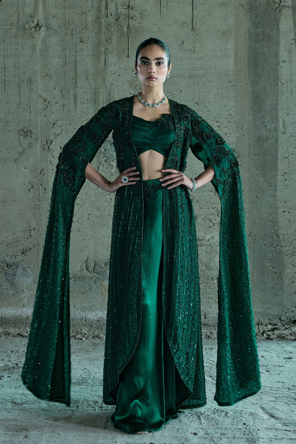 Emerald Long Cape Set