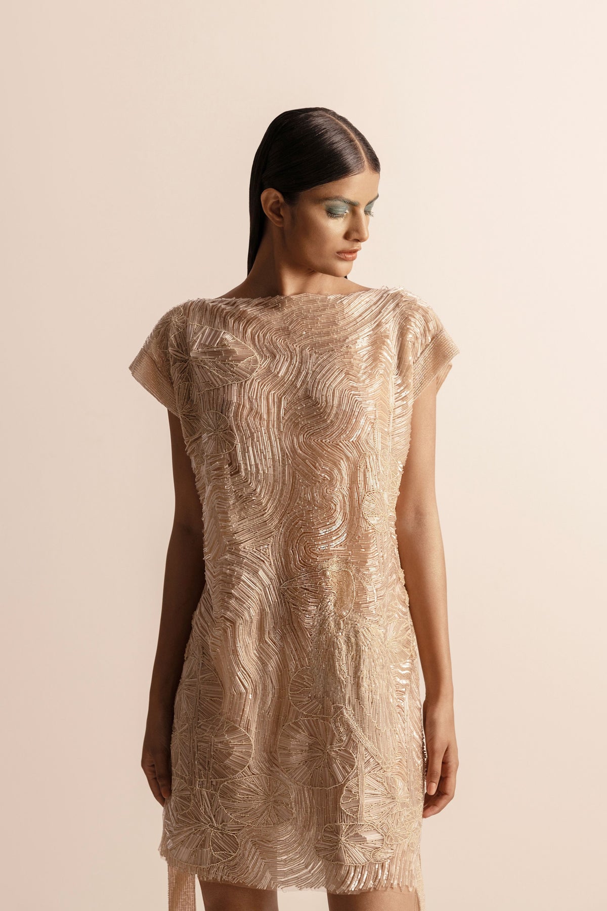 3d Embellished Short Shift Dress