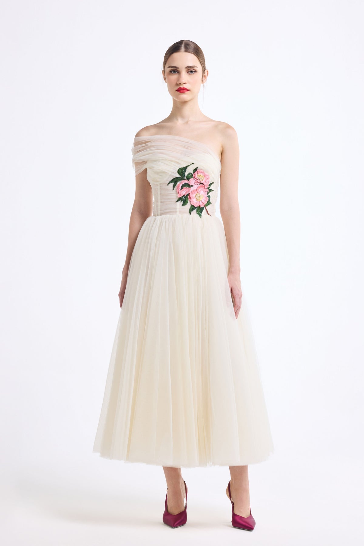 One Shoulder Draped Midi