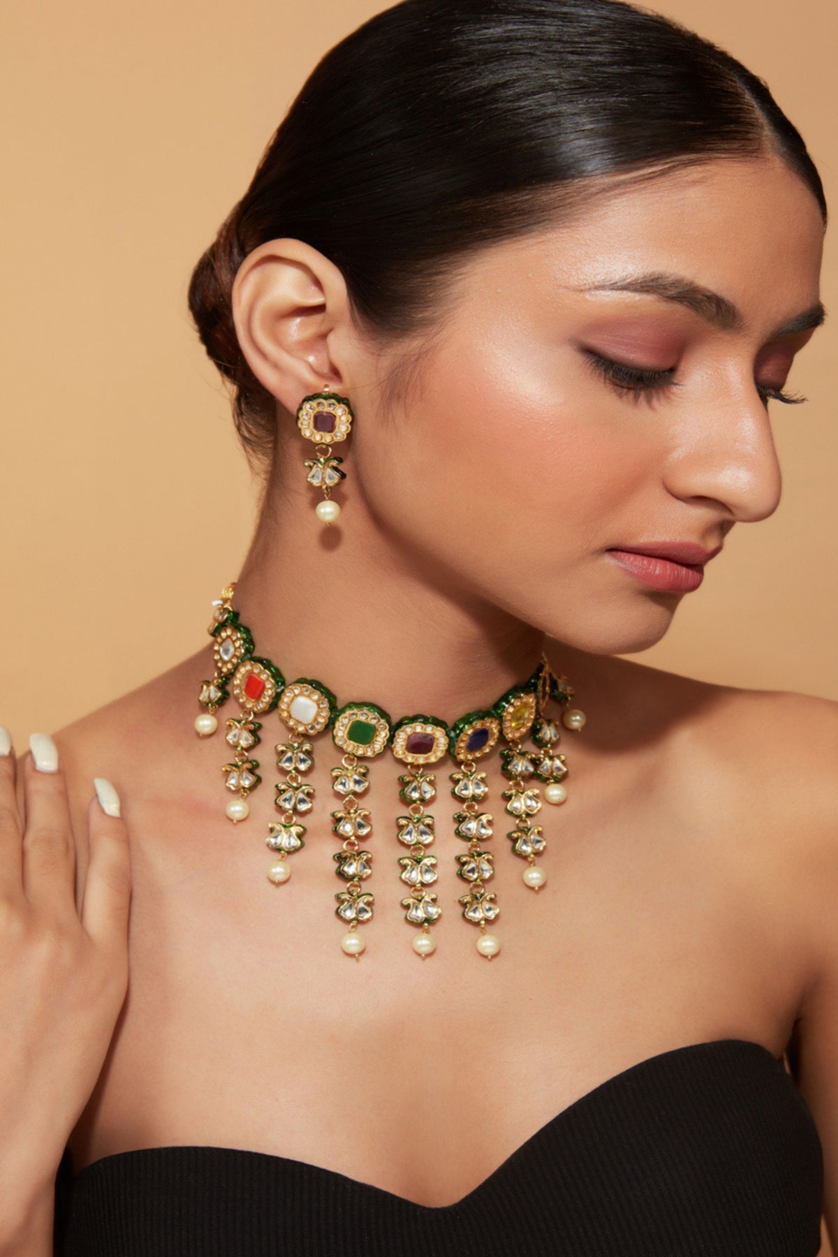 Inaayat Multicolored Kundan Polki Necklace Set