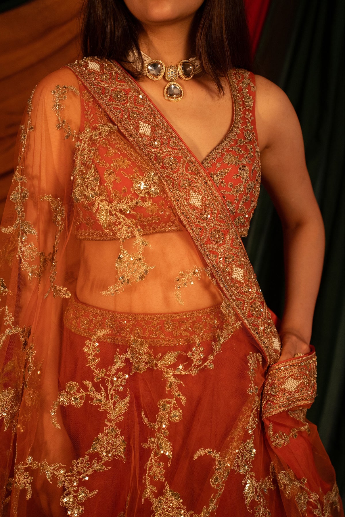 Kumkumi Kesariya Lehenga Set