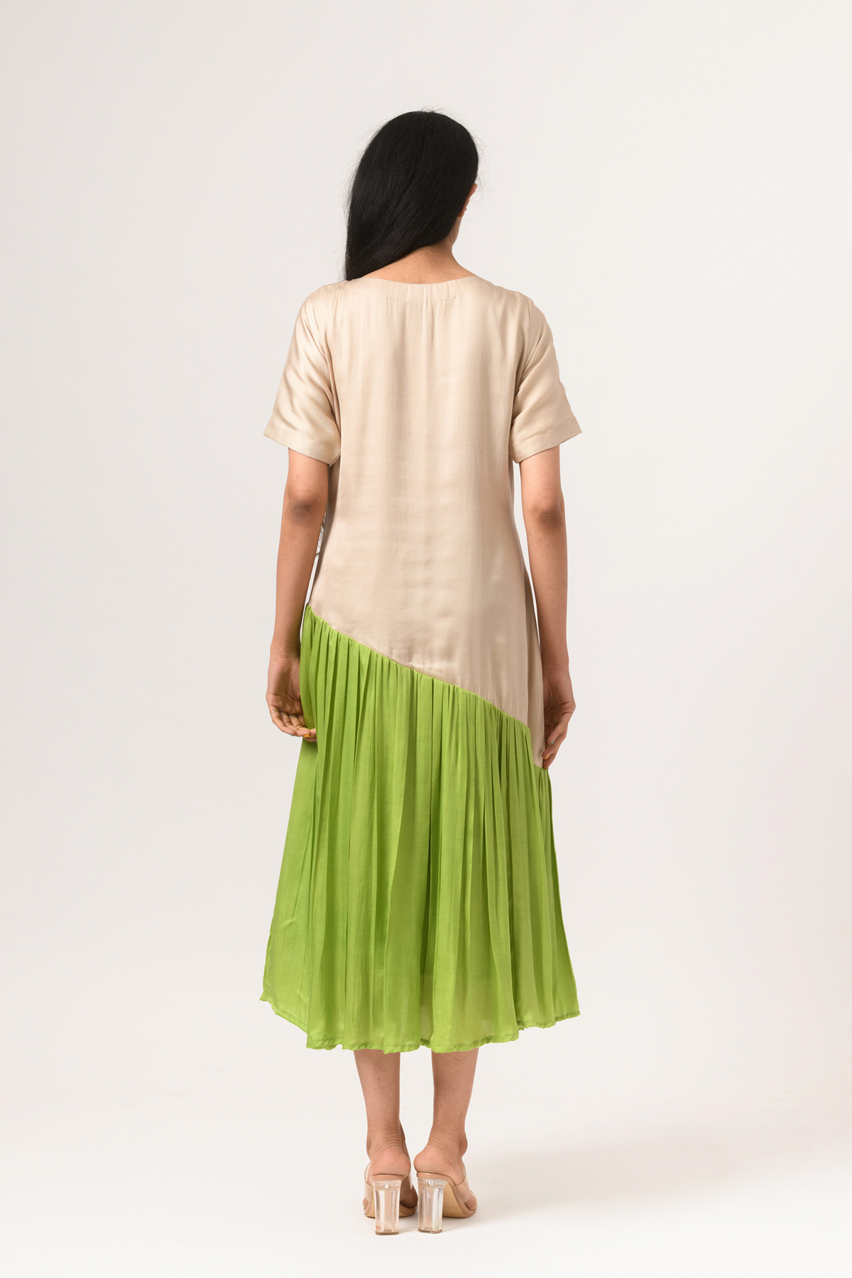 Ecru green gather dress