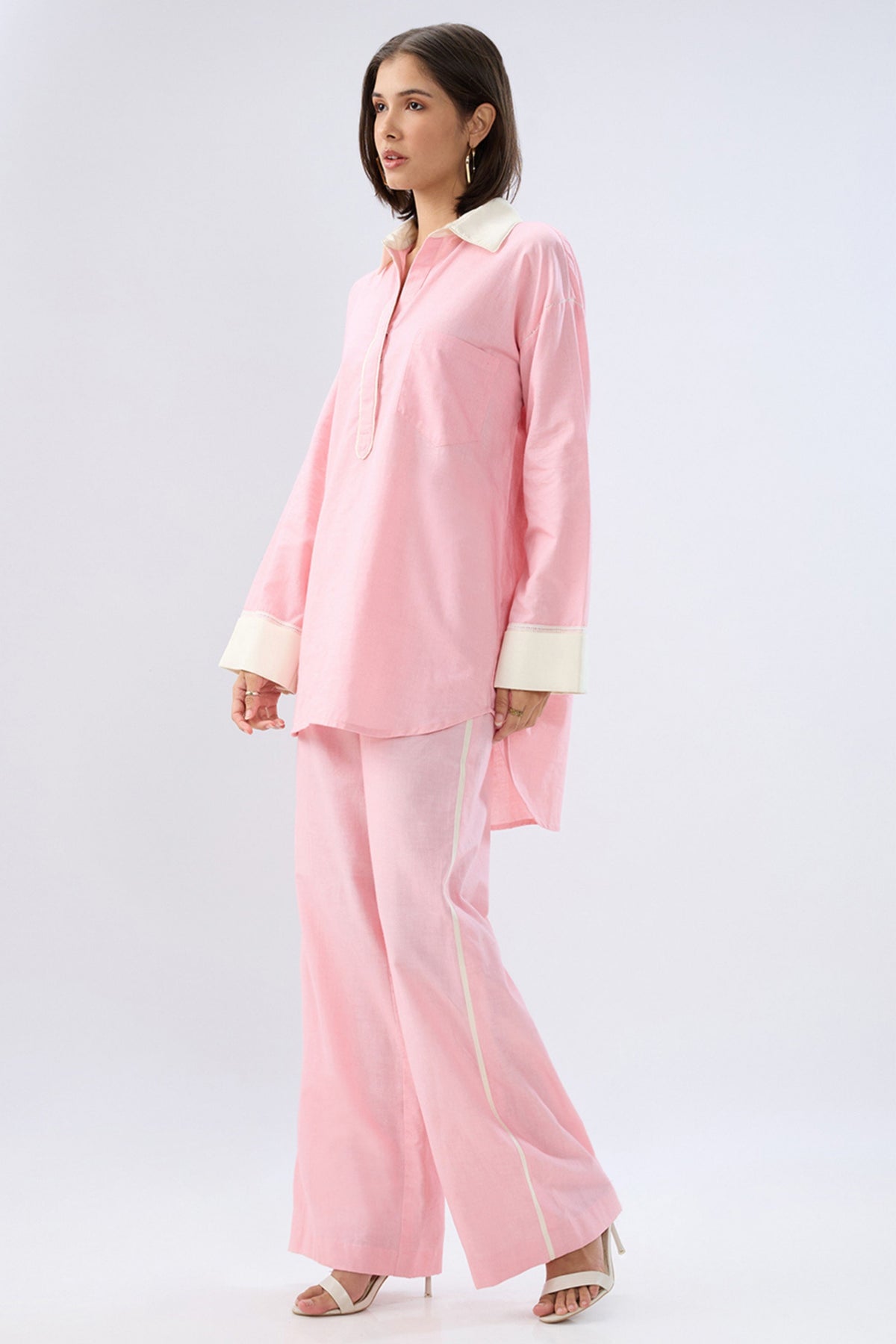 Pink Kurta Shirt Style Co-ord Set