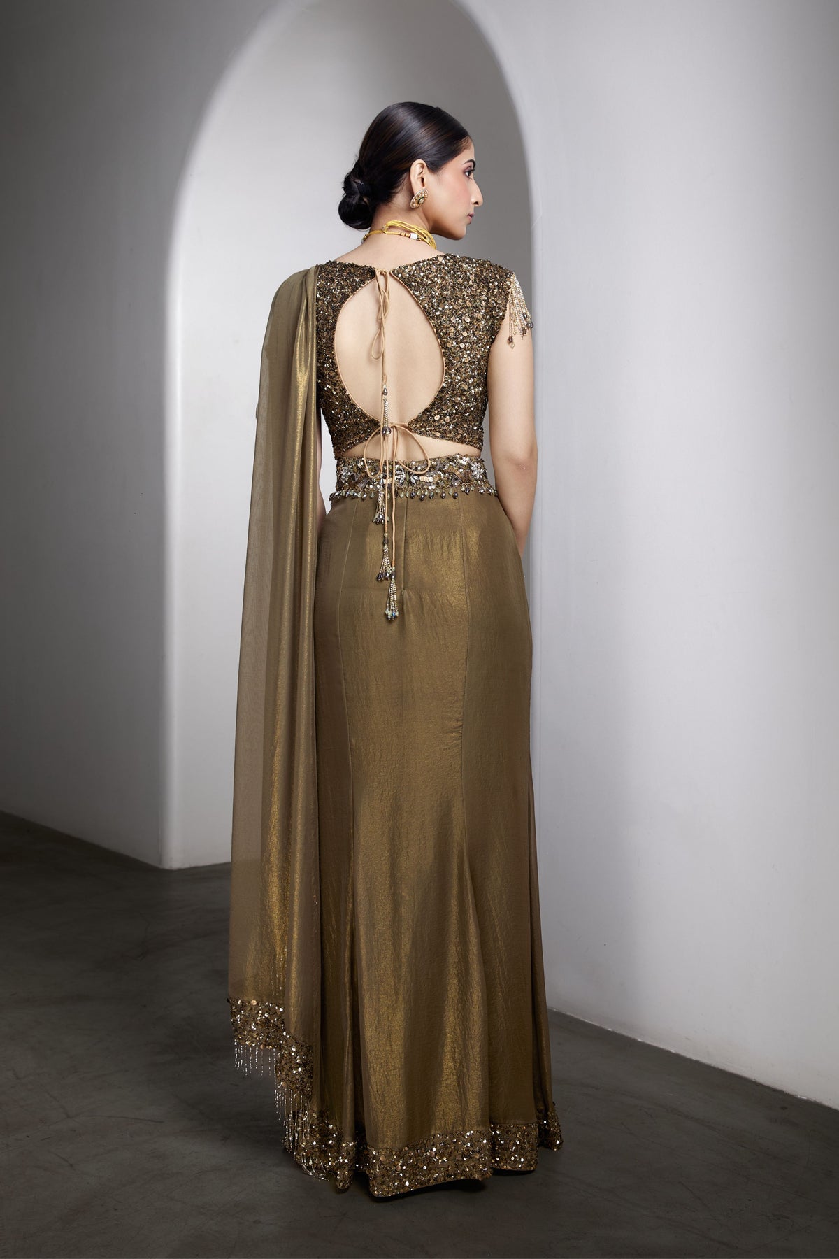 Regal Olive Gold Saree Set