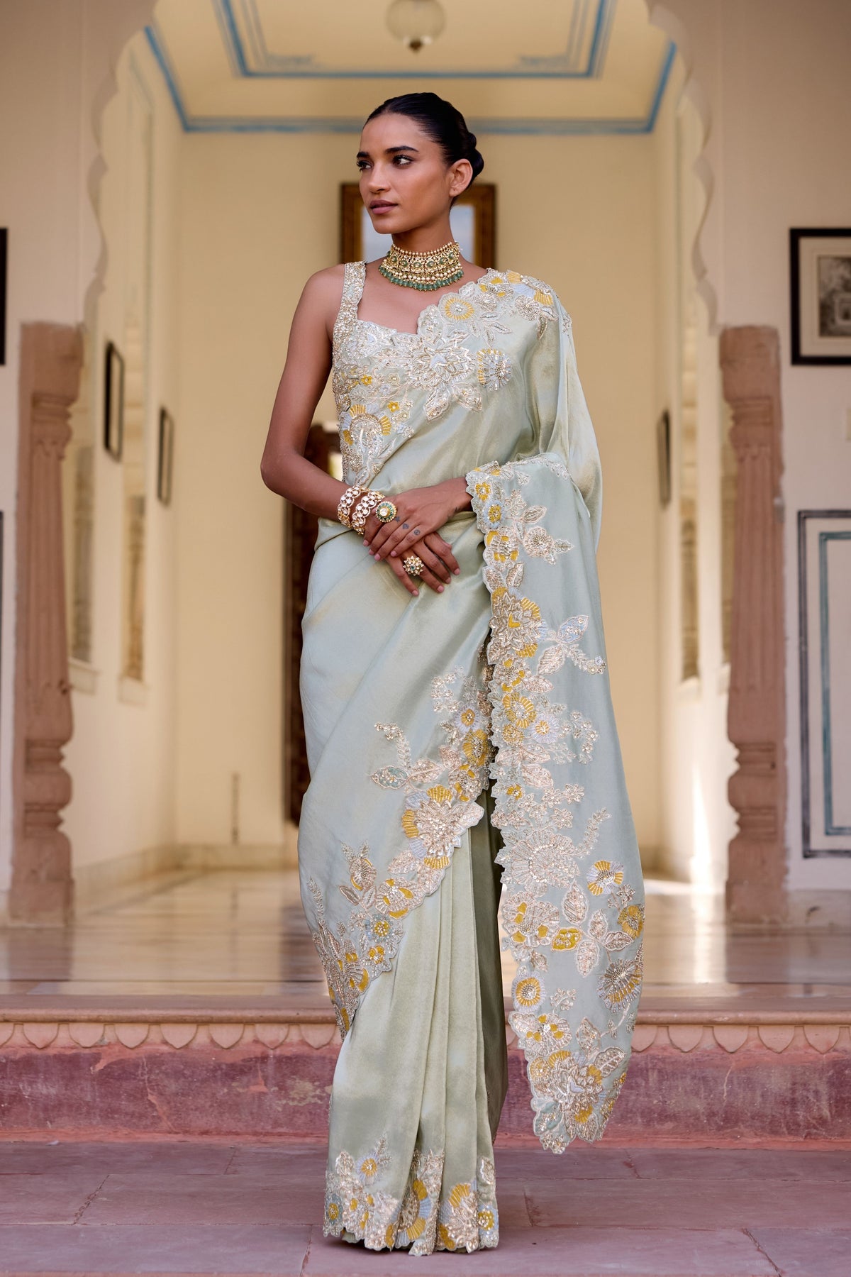 Sage Tissue Silk Saree Set