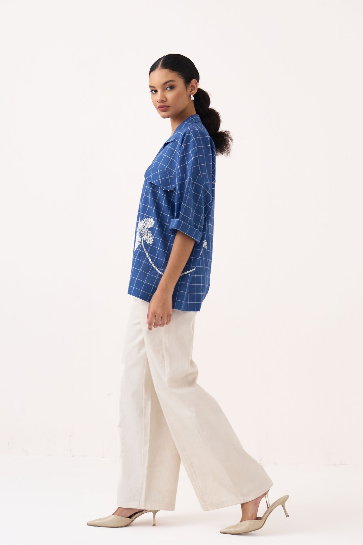 Embroidered V Neck Top