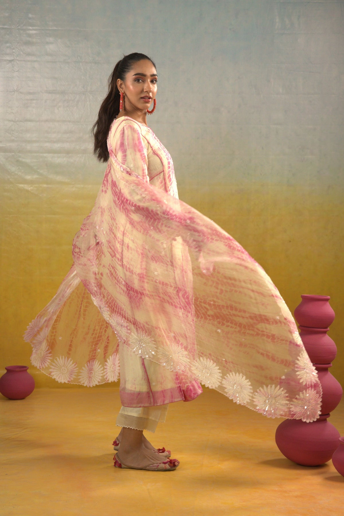 Tie & Dye Organza Anarkali Set
