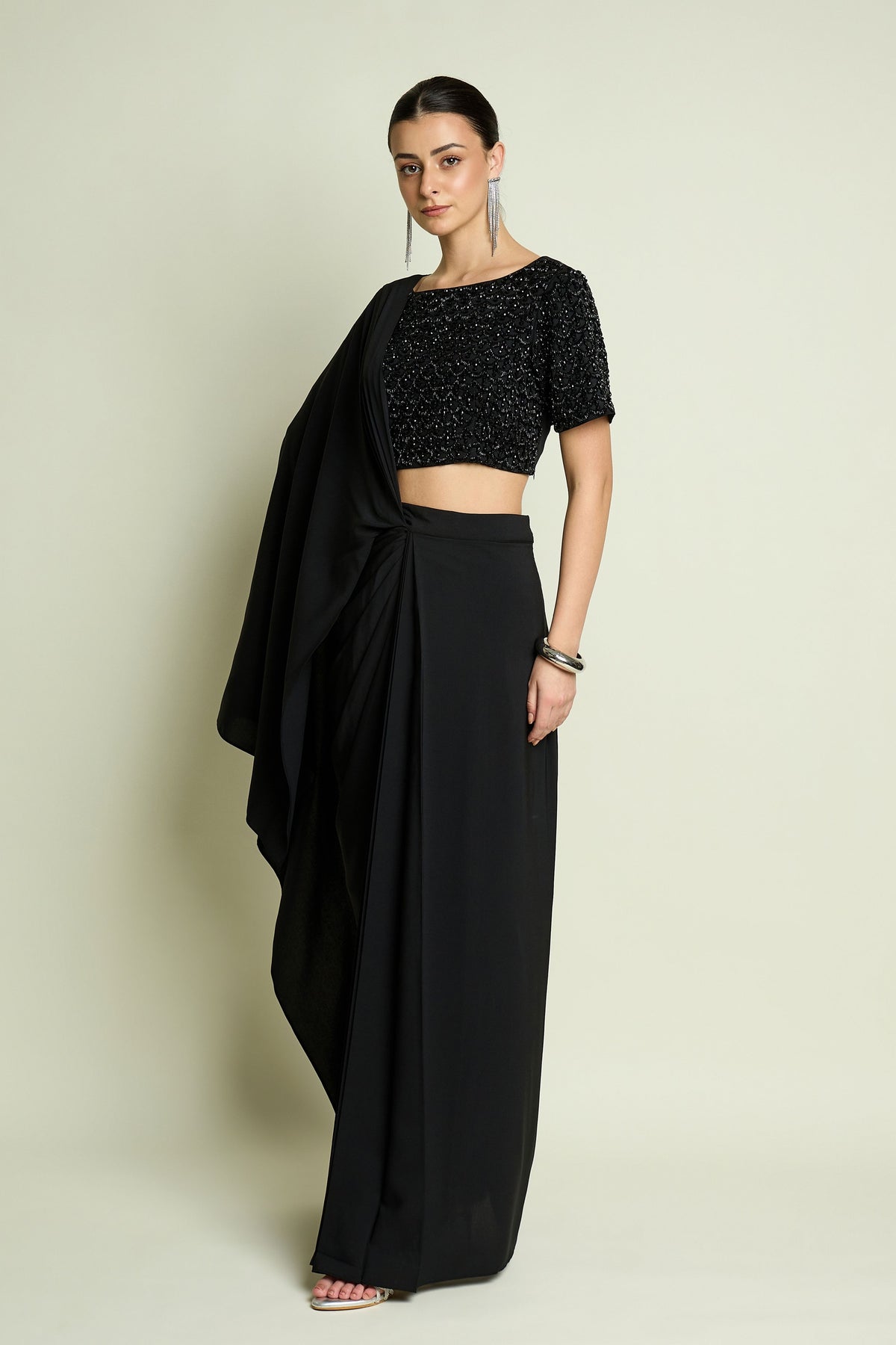 Stellar Noir Draped Saree Set