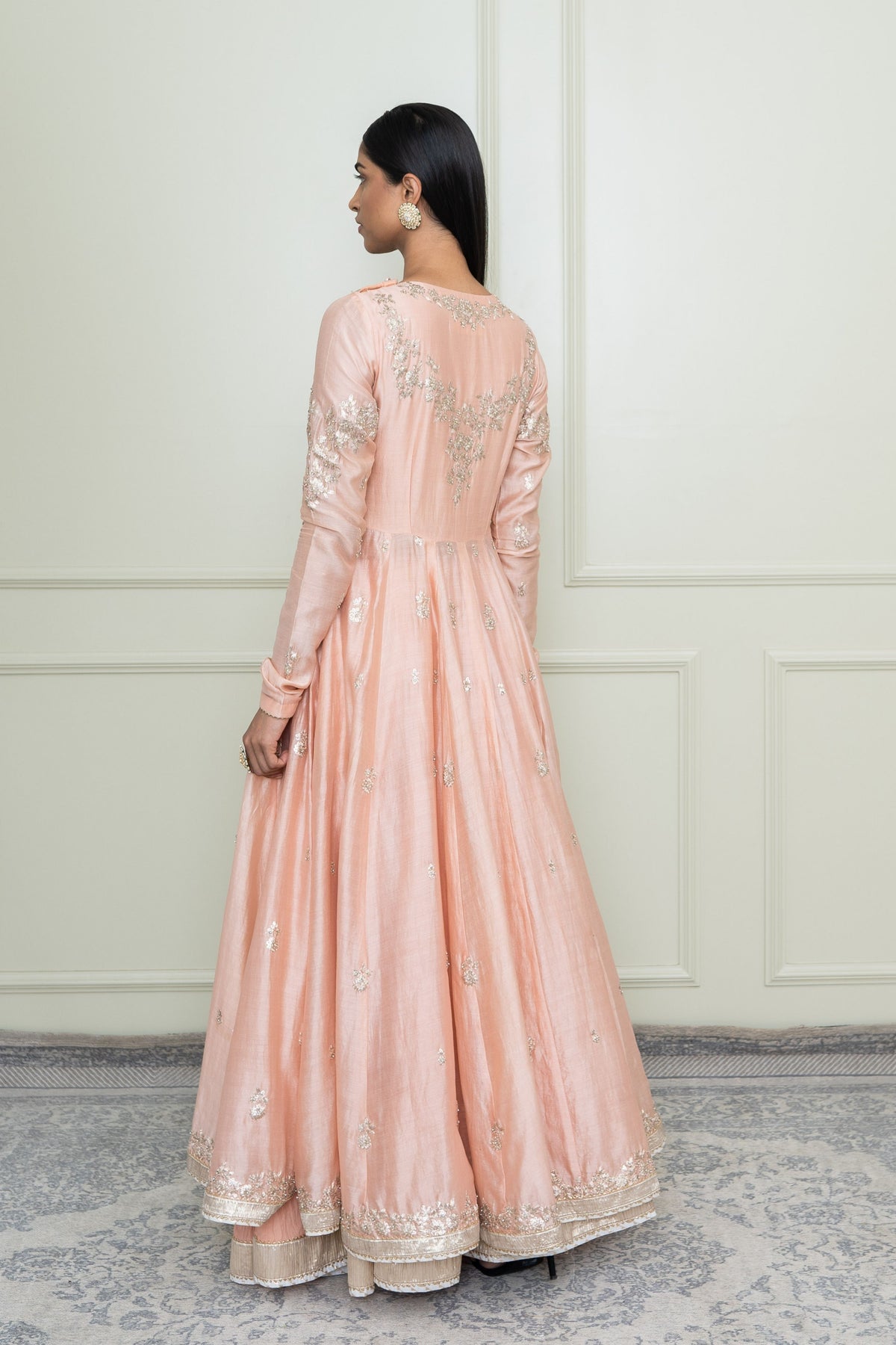 Pearl pink- taarini anarkali set