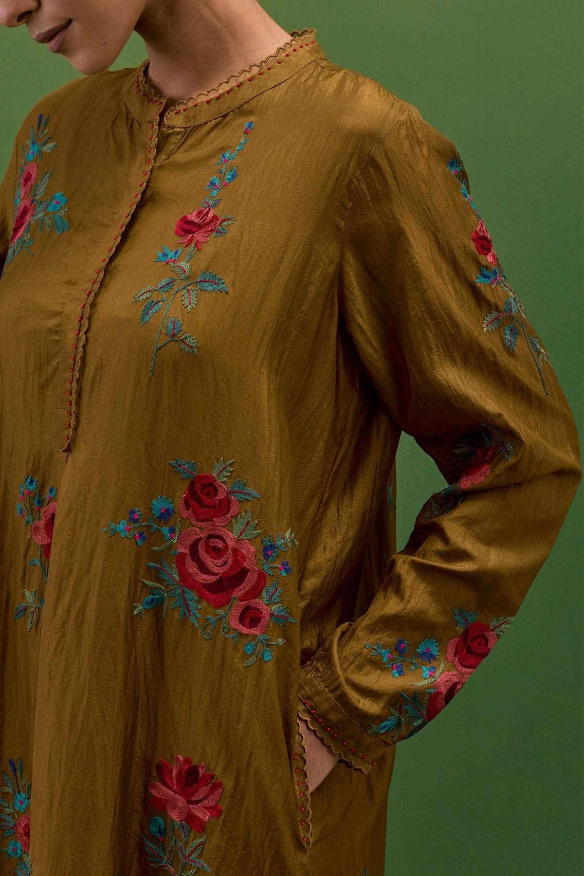 Olive Rose Embroidery Kurta Set