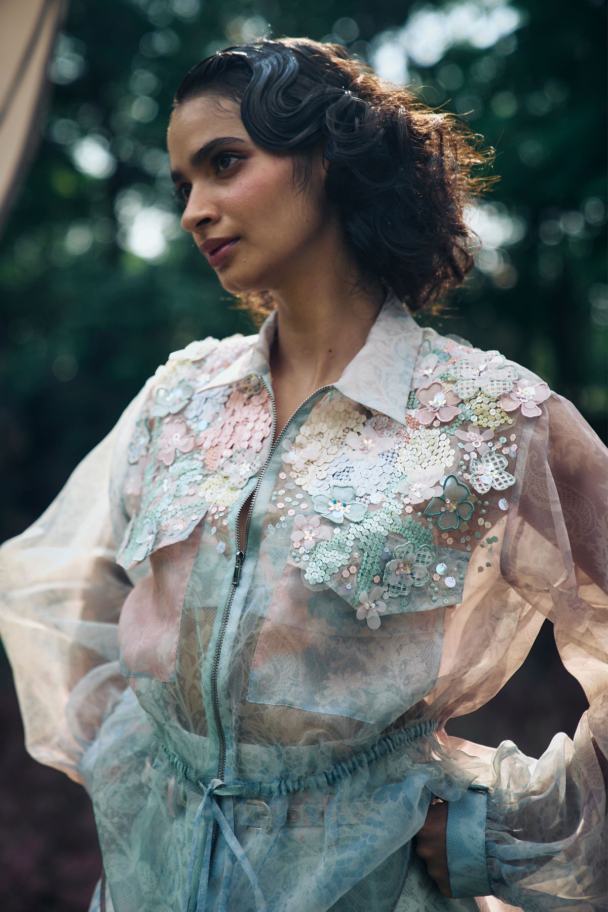 Maxim Sheer Embellished Jacket and Pleated Mini Skorts
