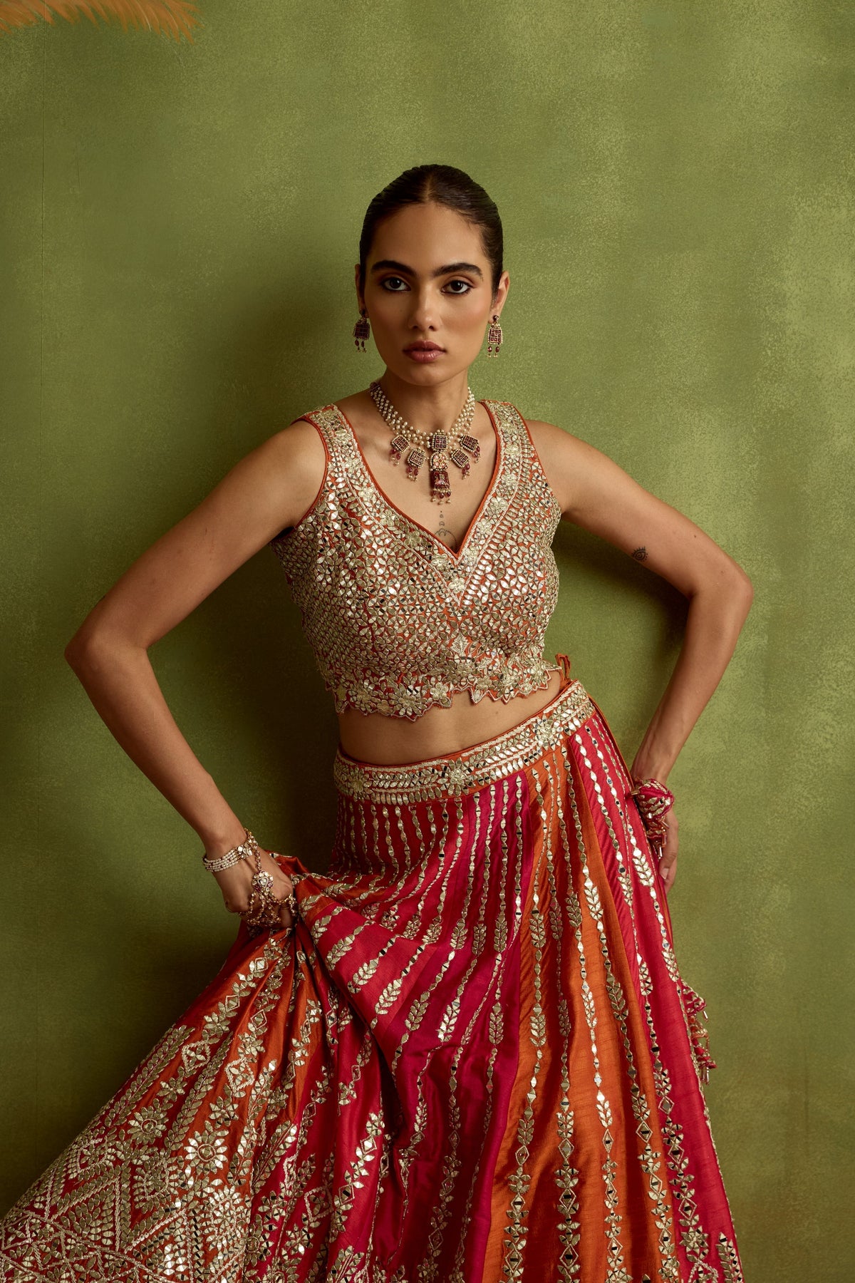 Coral Silk Lehenga Set