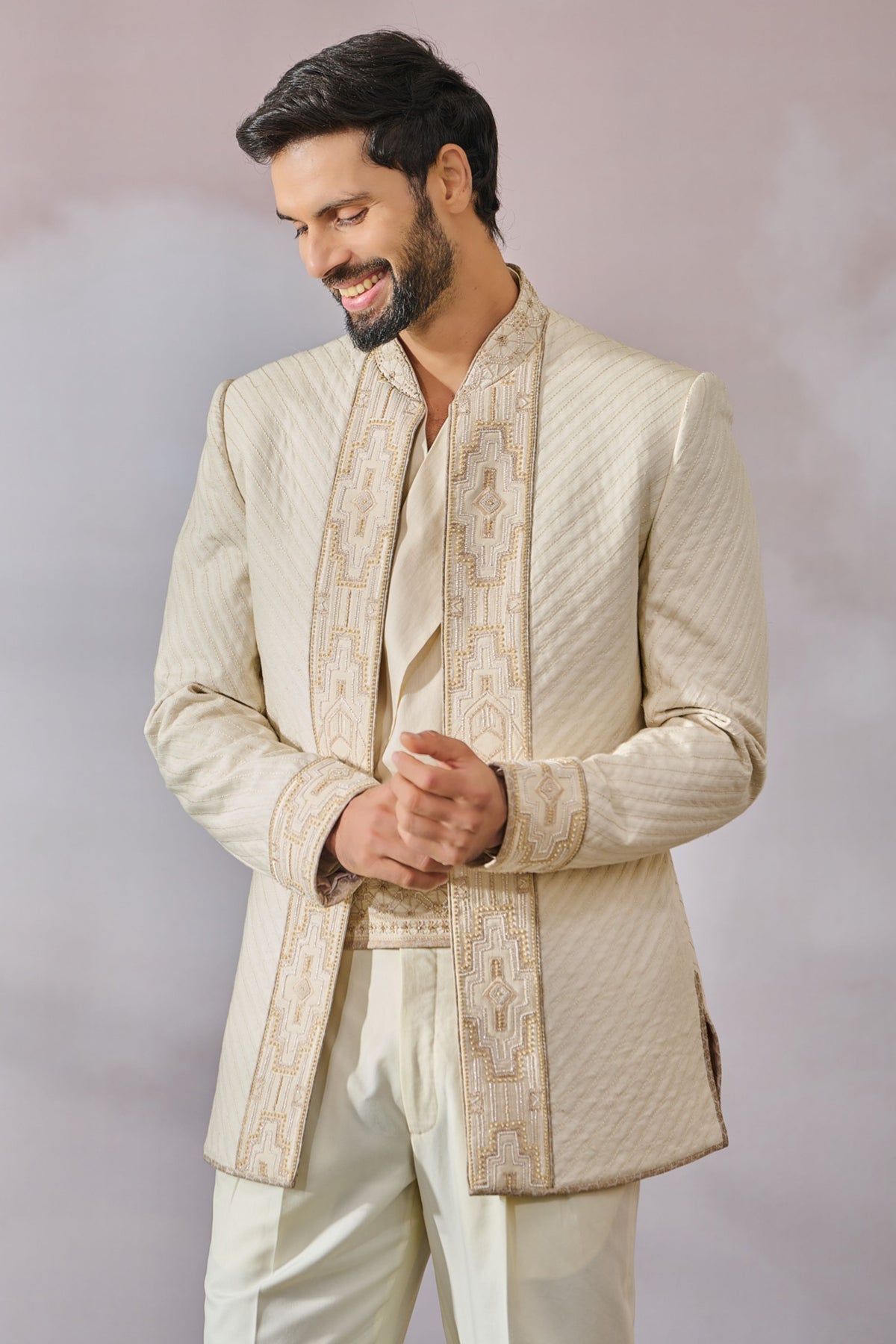 Ivory Textured Bandgala Set