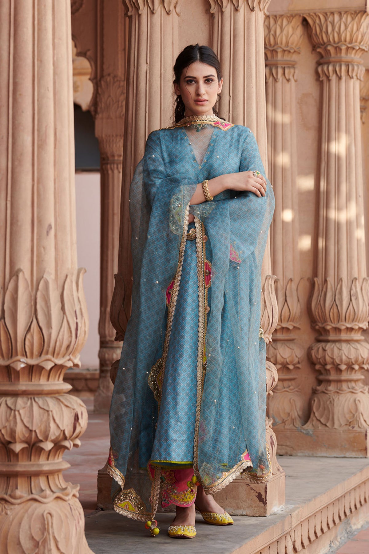 Zahra Printed Powder Blue Side Kali Anarkali Set