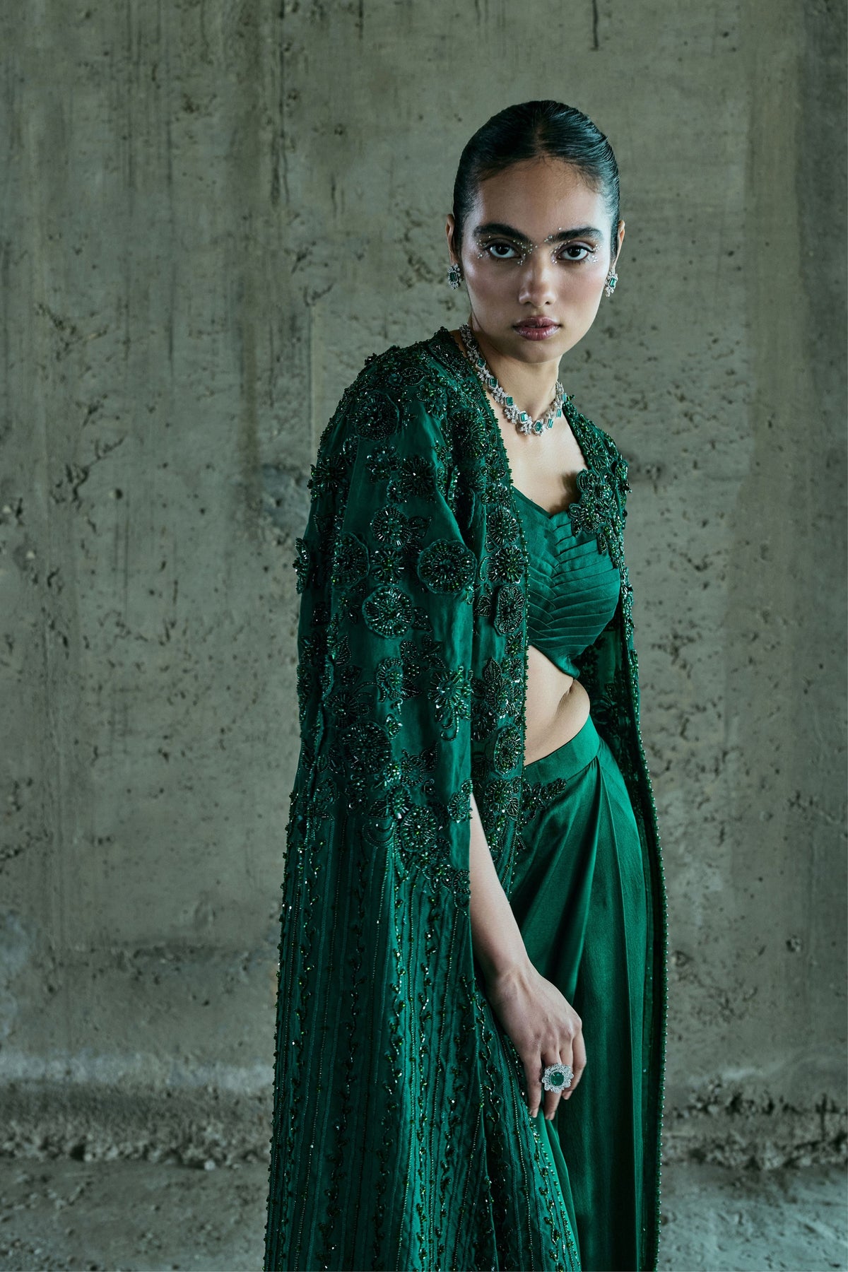Emerald Long Cape Set