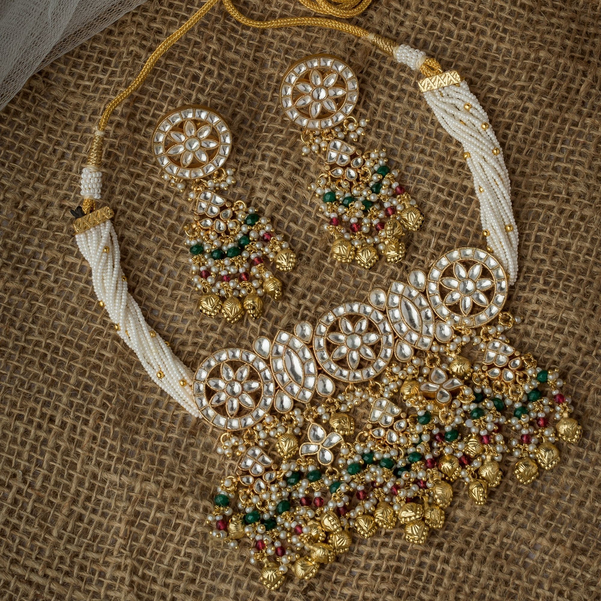Polki Necklace Set With Earrings