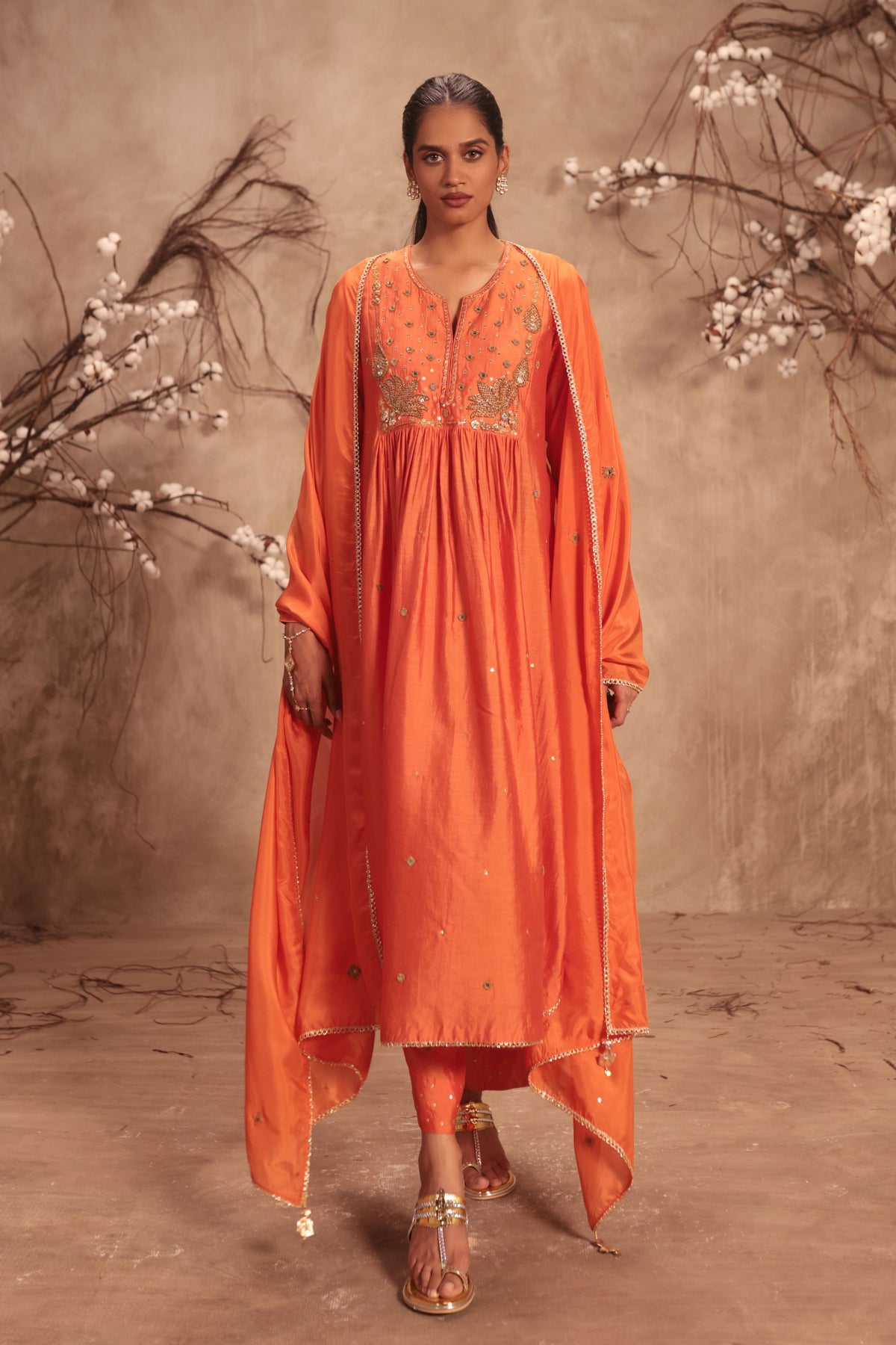 Orange Frockstyle Kurta Set