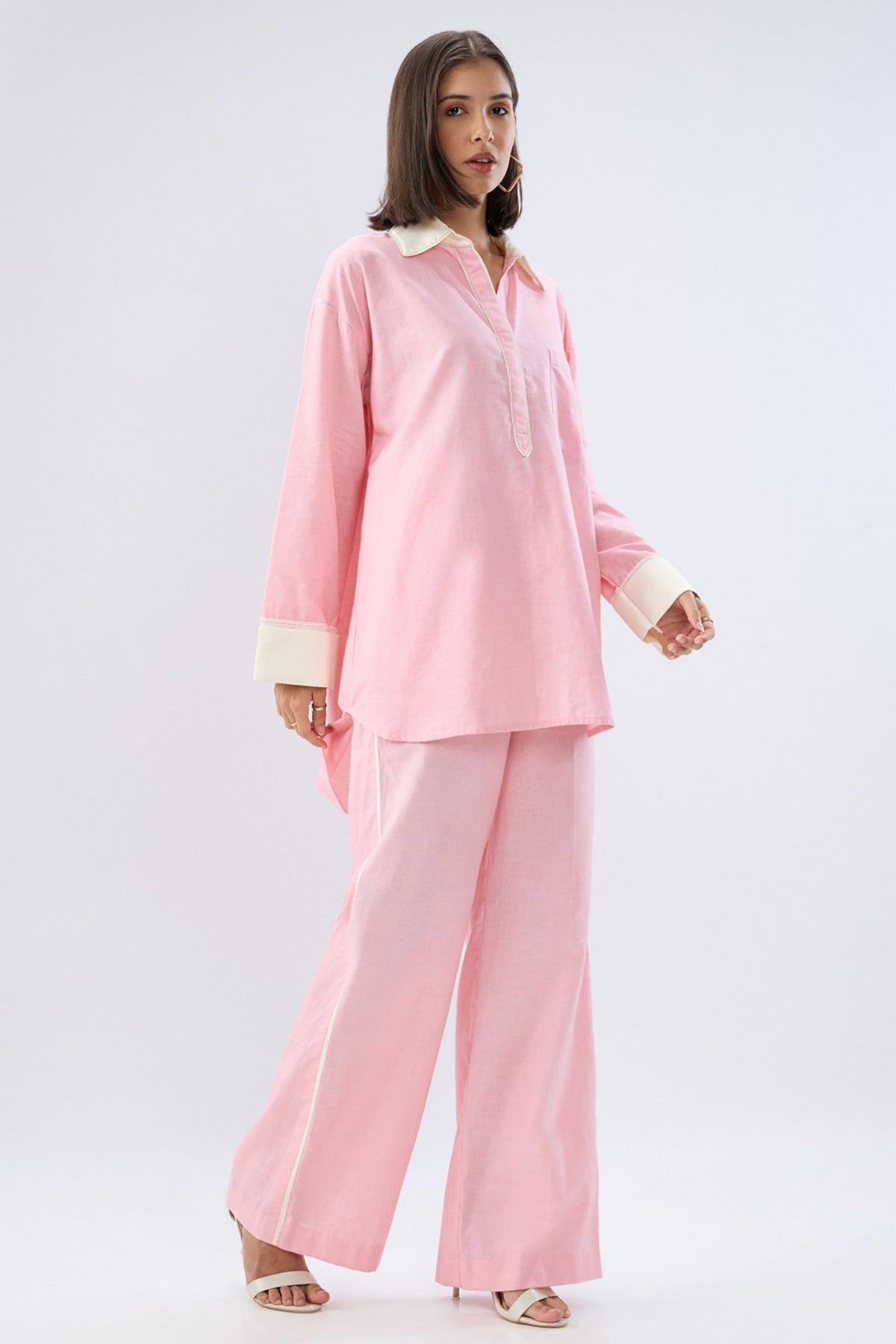 Pink Kurta Shirt Style Co-ord Set